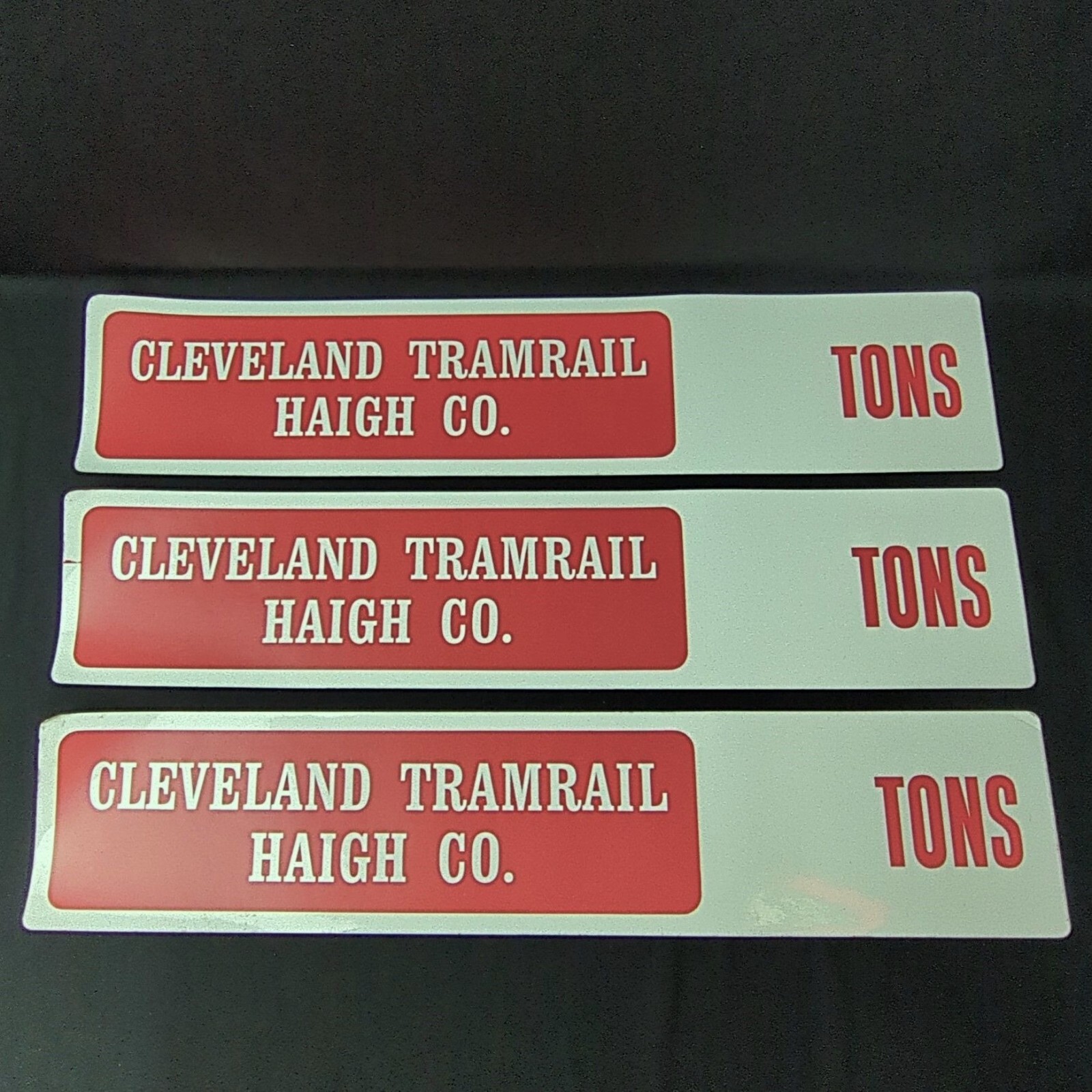 Cleveland Tramrail Haigh TONS 2 Long Stickers 24" x 5" Engineer Crane Systems
