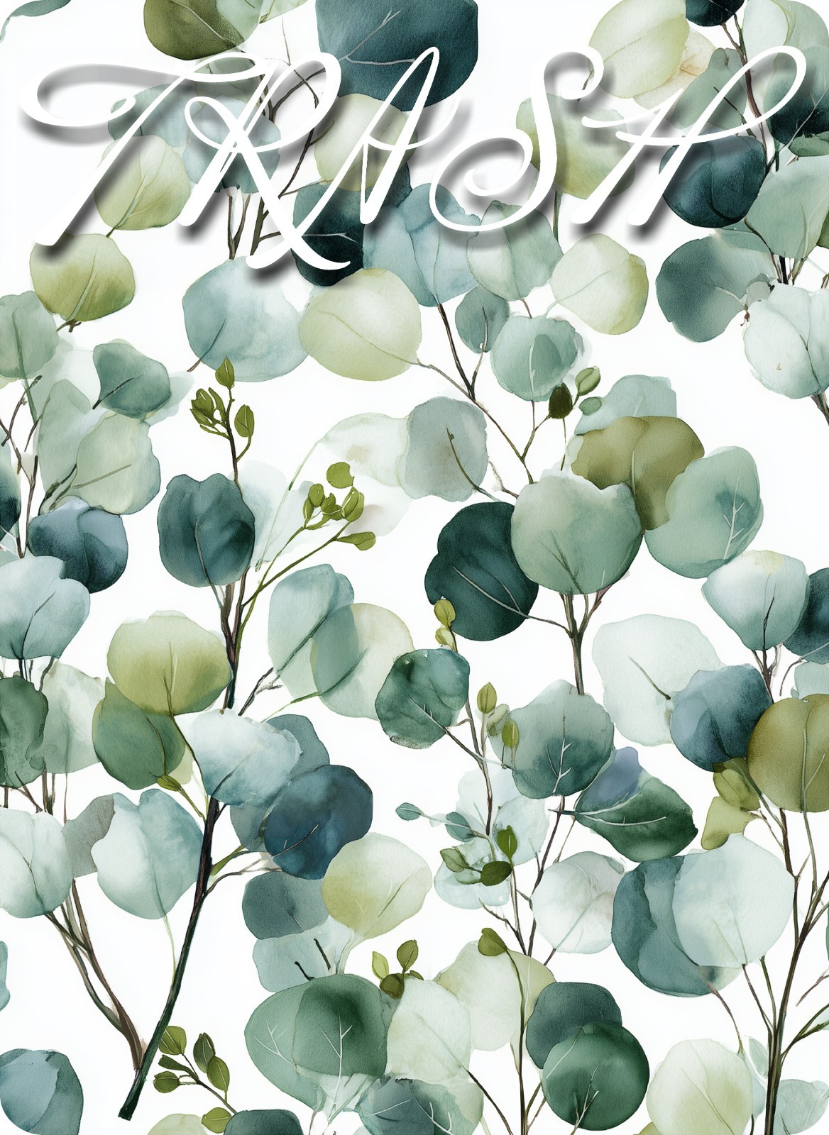 Eucalyptus Leaves Trash Can Fabric Decal Protective Wall Guard Sticker Kitchen