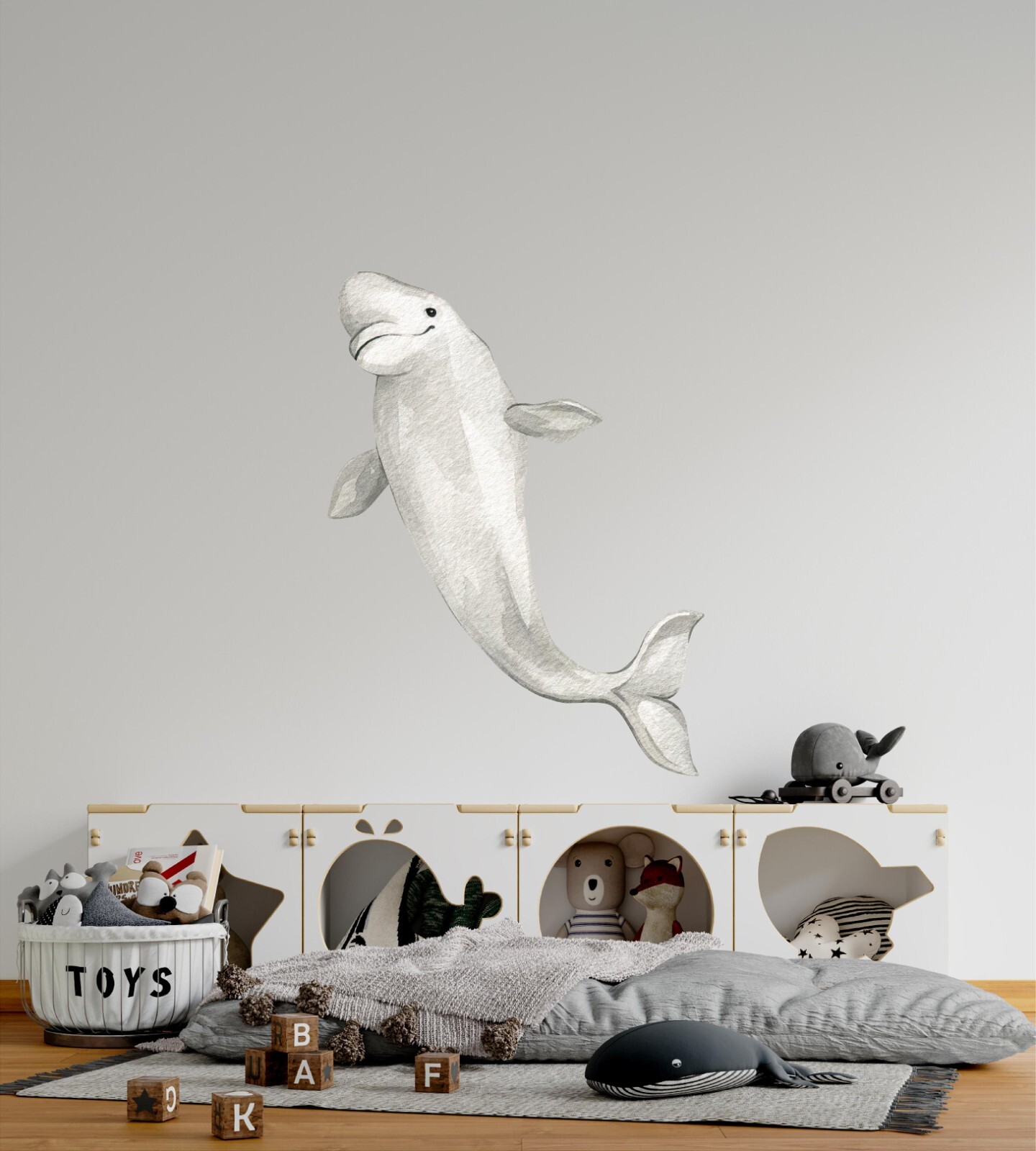 Whimsical Beluga Whale Ocean Fabric Wall Decal Removable Arctic Sea Life Nursery