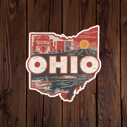 Ohio Sticker Vinyl Decal Vintage City Skyline River Sunset Retro Travel