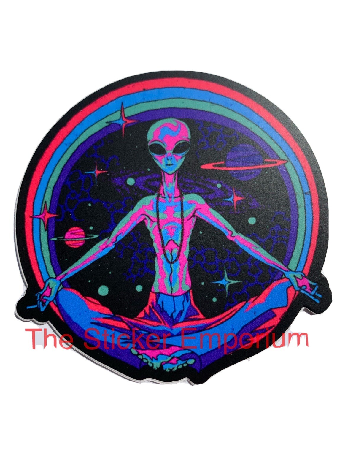 Alien Peace Sign Sticker ~ UFO Area 51 Aesthetic Psychedelic Black Light Decal