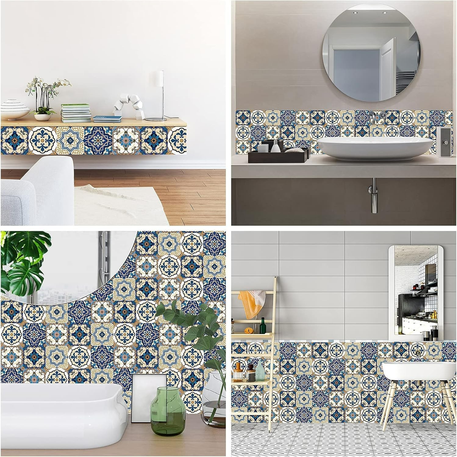 Bohemian Style 12 Pcs 6×6 in Decorative Tile Stickers,Peel and Stick Wallcove…