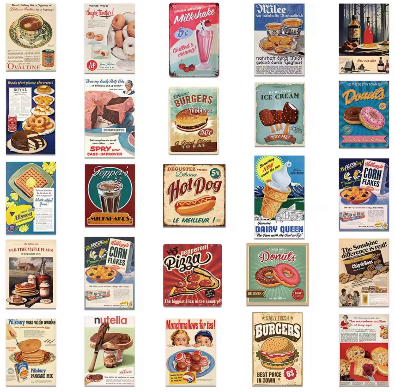 50 PACK PCS Vintage Nostalgia Retro Antique Food Drinks Ads Labels Stickers Lot