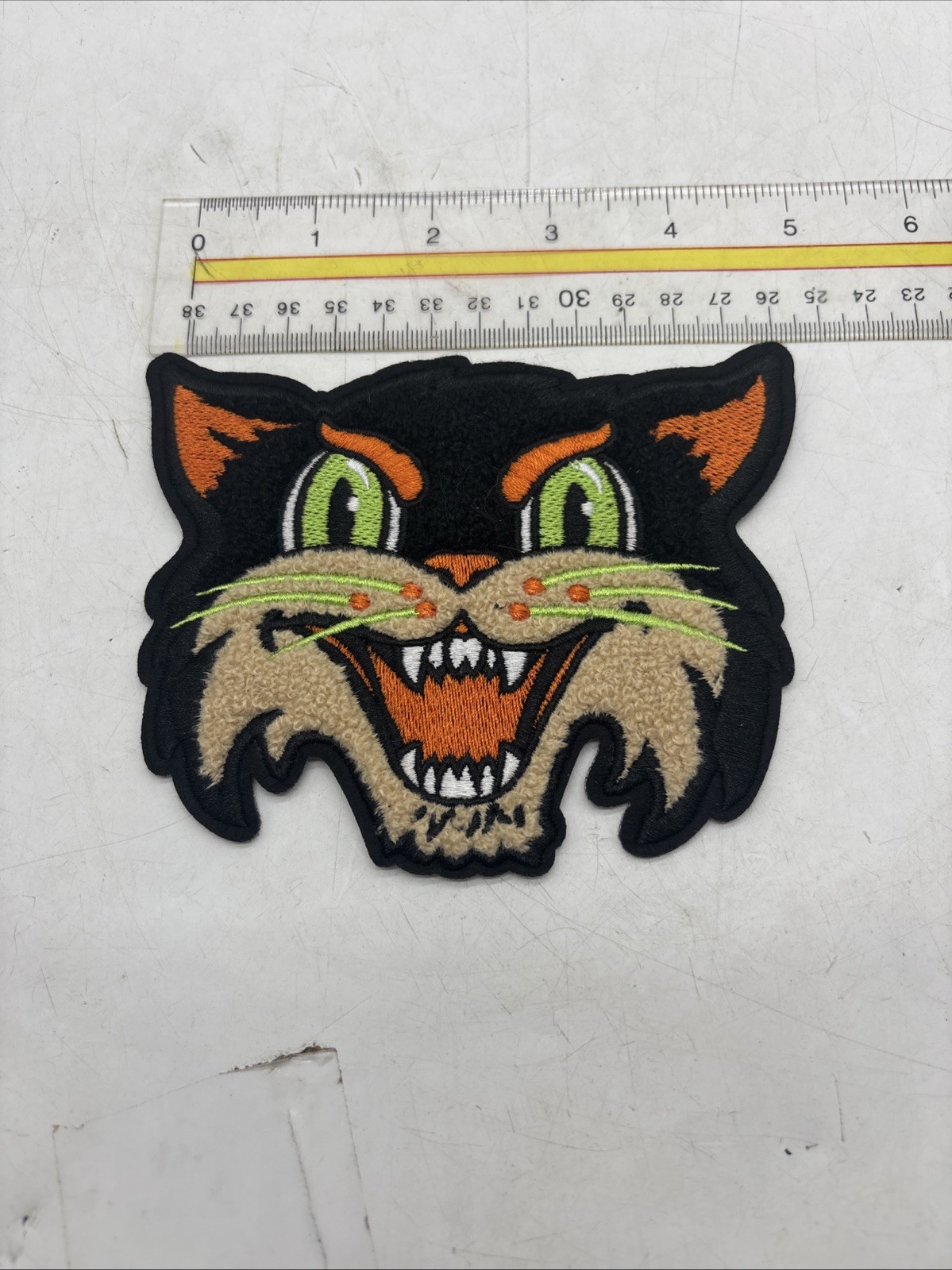 Large Scary Cat Chenille Fabric Patch 5×3.5” Unused BXebuttons Brand