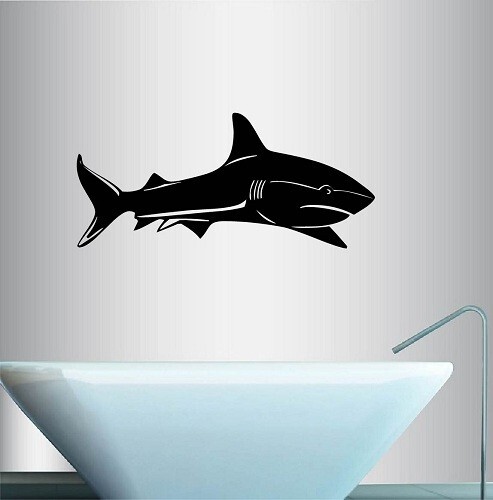 Vinyl Decal Bull Shark Fish Ocean See Bathroom Shower Any Room Wall Sticker 451