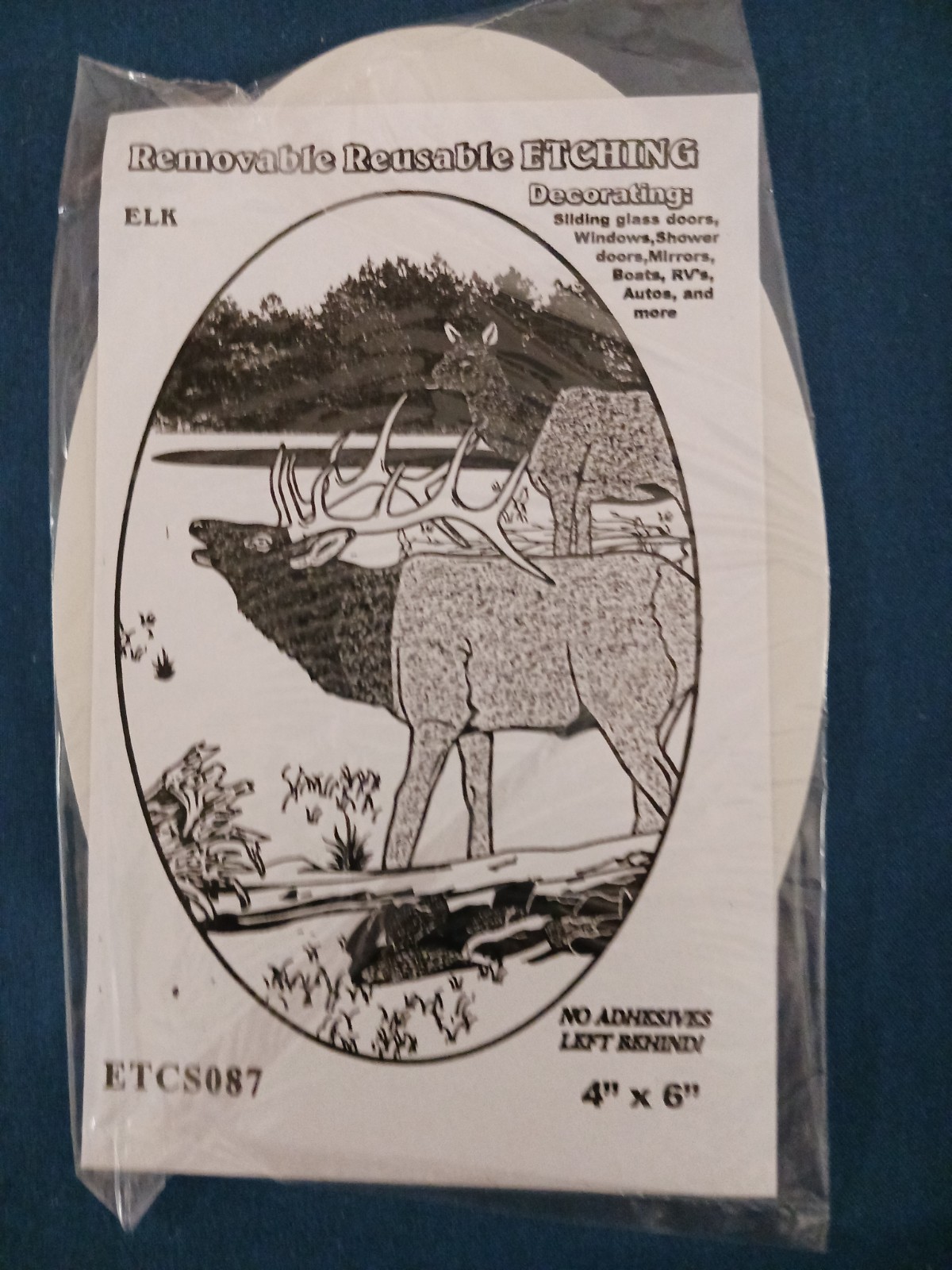 Elk Family 20"x30" OVAL Etched Glass Look Cling Removable & Reusable 87