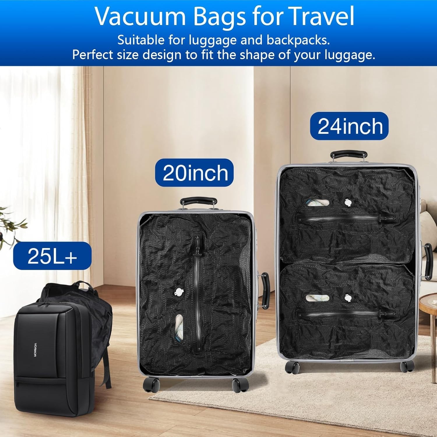 Travel Vacuum Bags with Pump 2PC Waterproof Compression Storage Bags