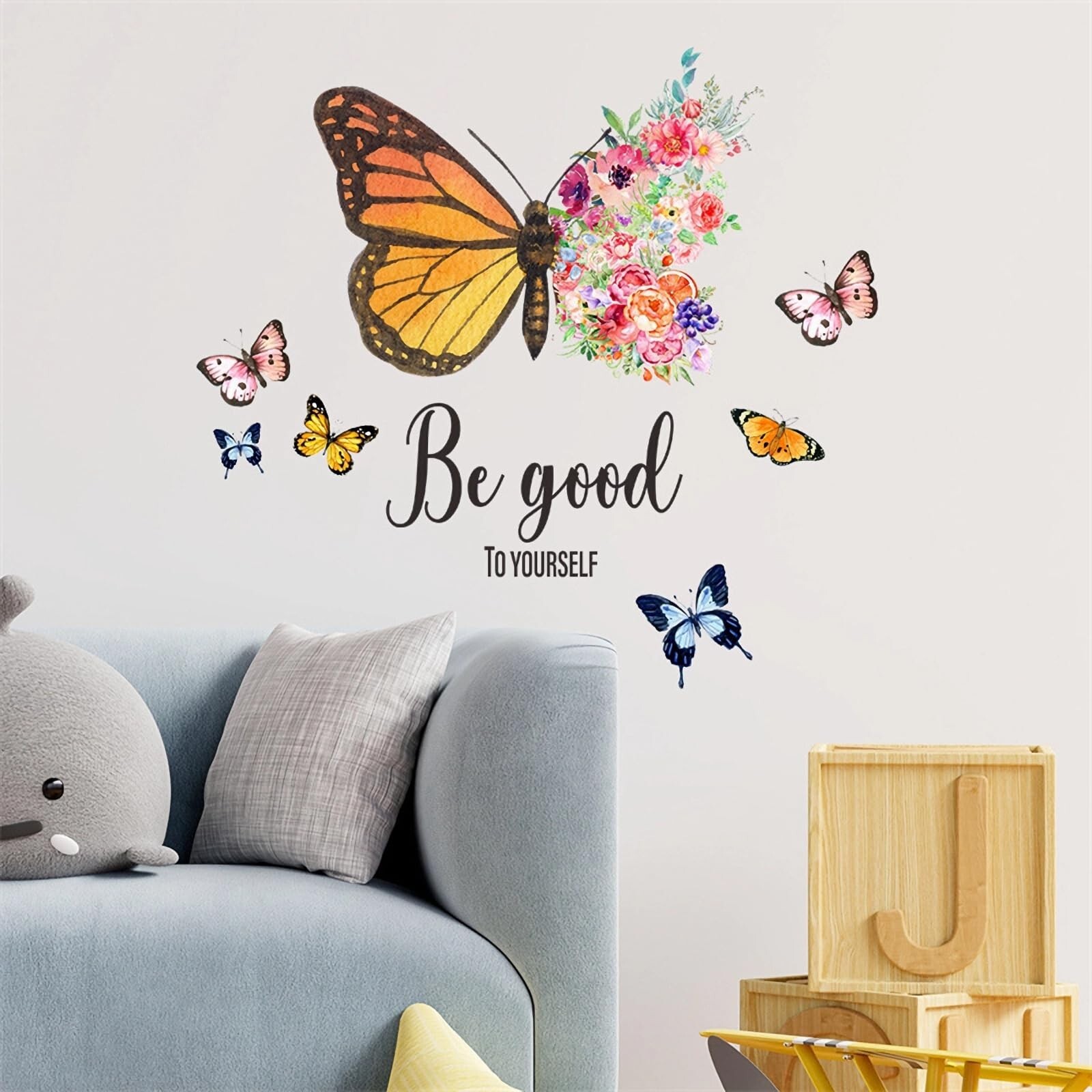 Gorgeous Butterfly and Colorful Flowers Wall Stickers, sacinora Yellow Pink B…