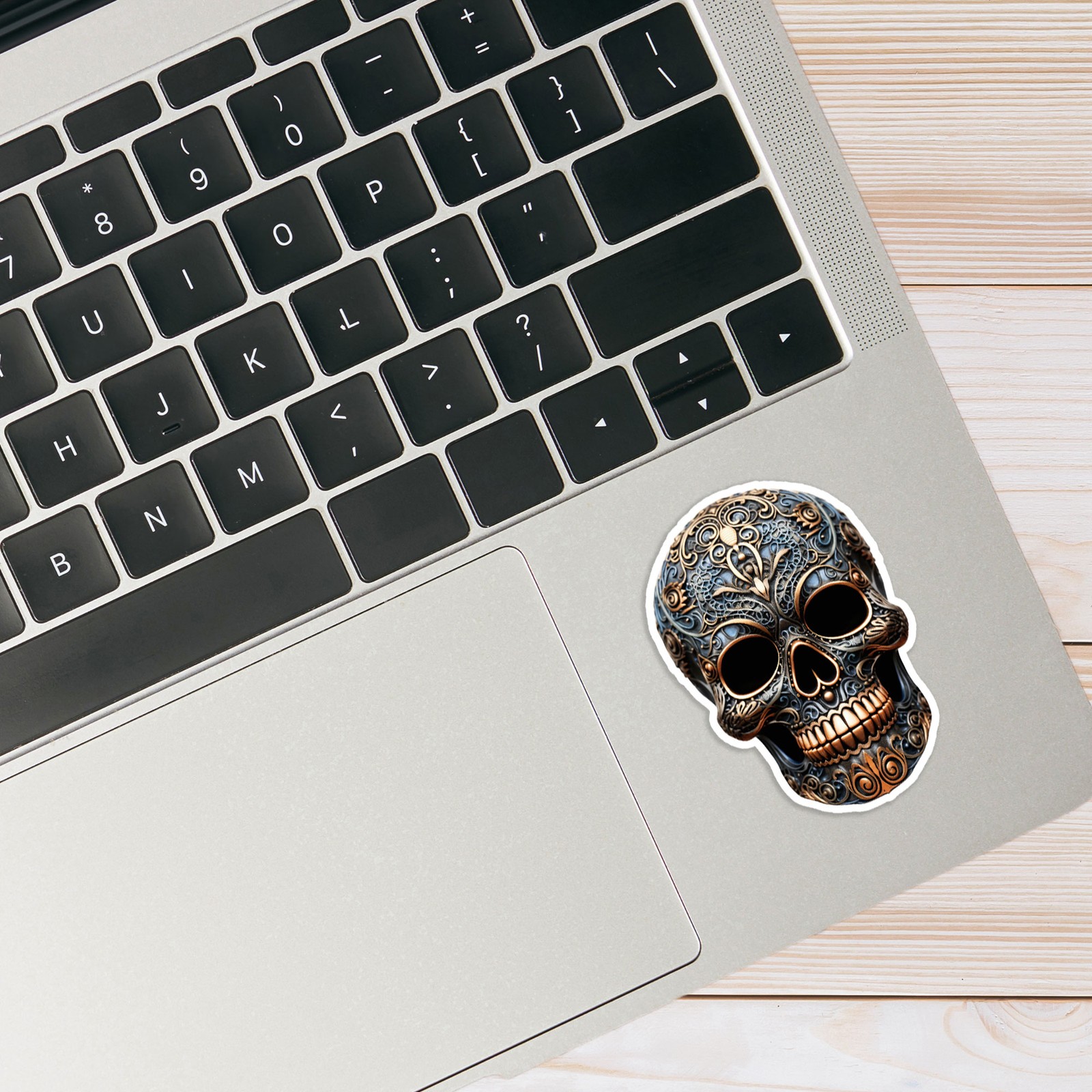 Intricate Blue Gold Sugar Skull – Vinyl Decal Sticker – #1944