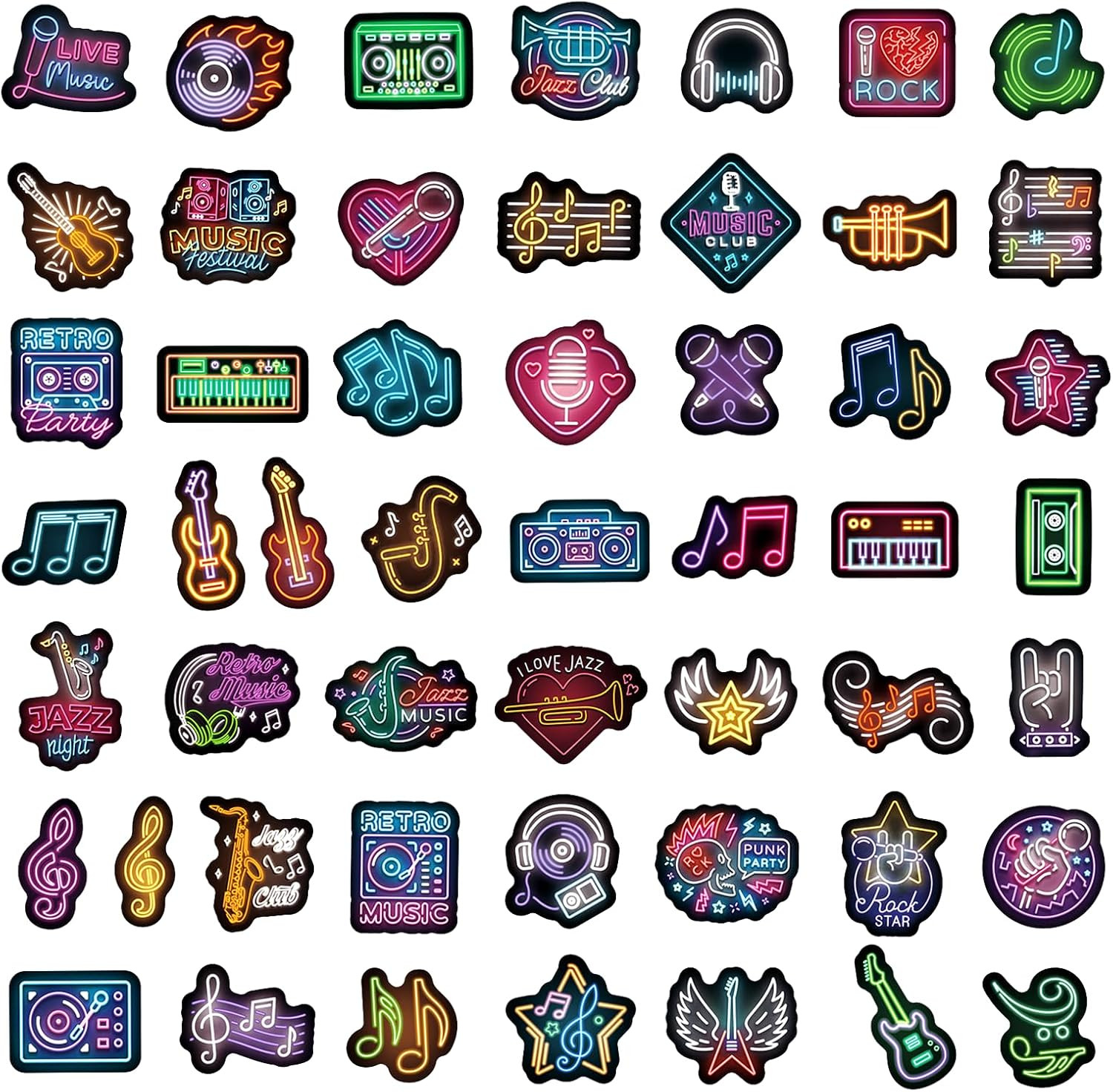100Pcs Neon Music Waterproof Vinyl Stickers – Music Band Decor & Party Favors fo
