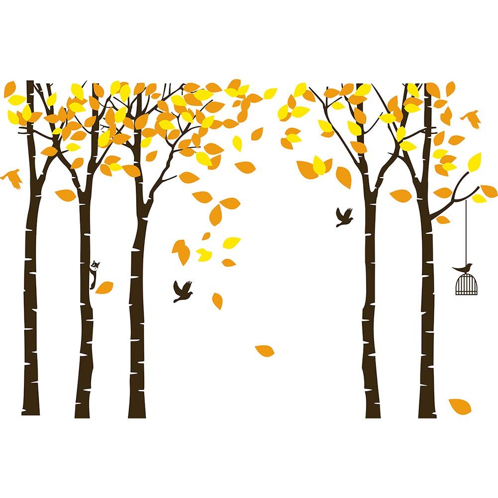 Amaonm 104"x71" Giant Large Jungle 5 Brown Trees Wall Decals Yellow Leaves an…