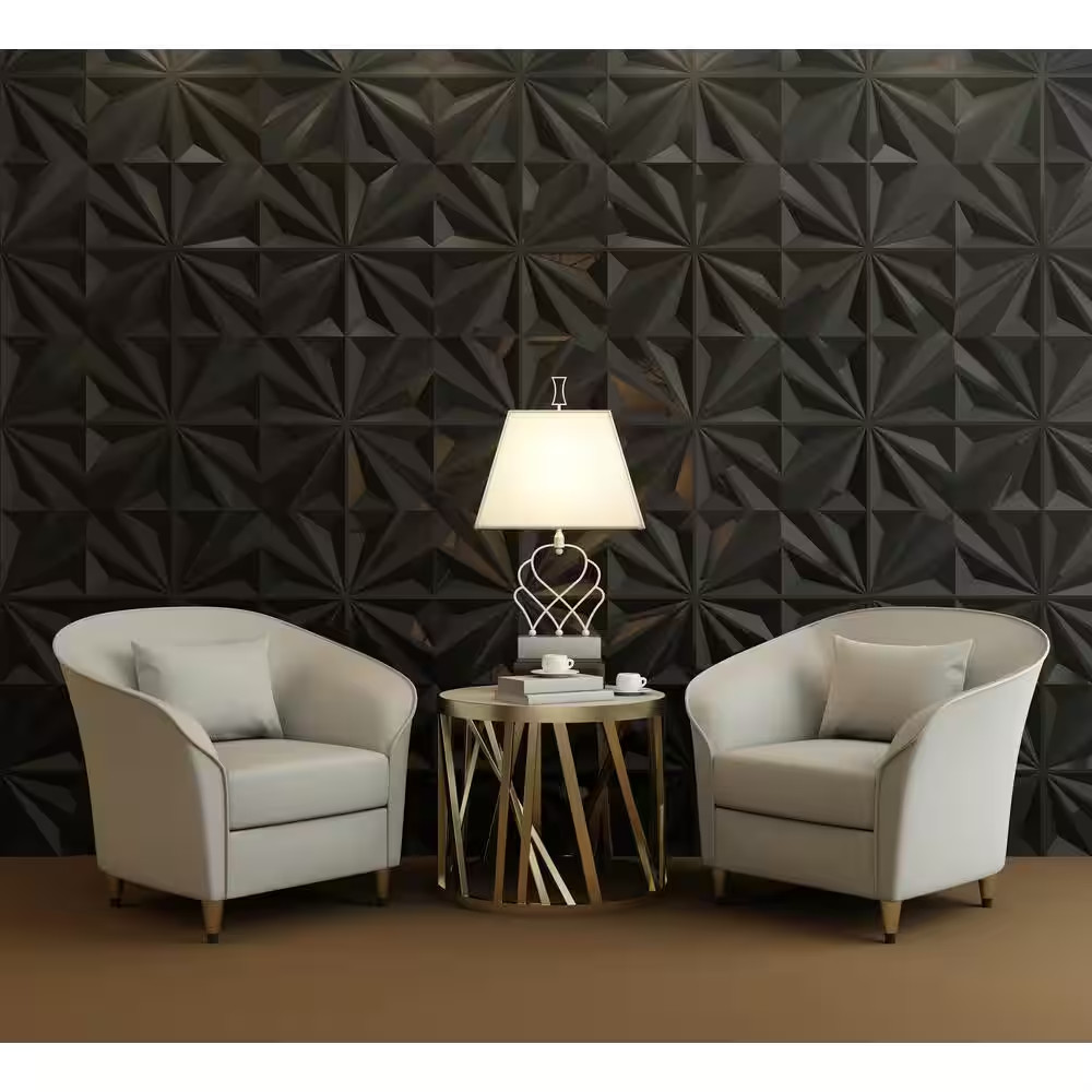19.7 In. X 19.7 In. 32 Sq. Ft. Black PVC 3D Wall Panel Star Textured for Interio