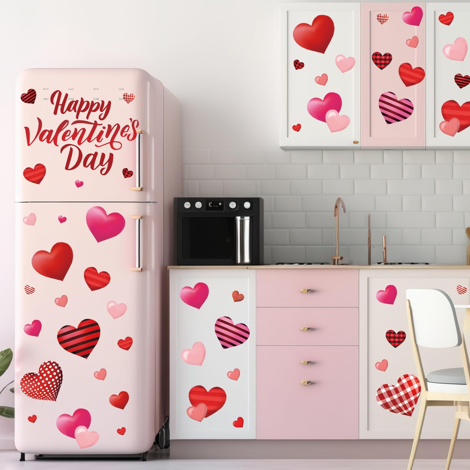 9 Sheets Happy Valentine's Day Wall Stickers Red Black Heart Large Room