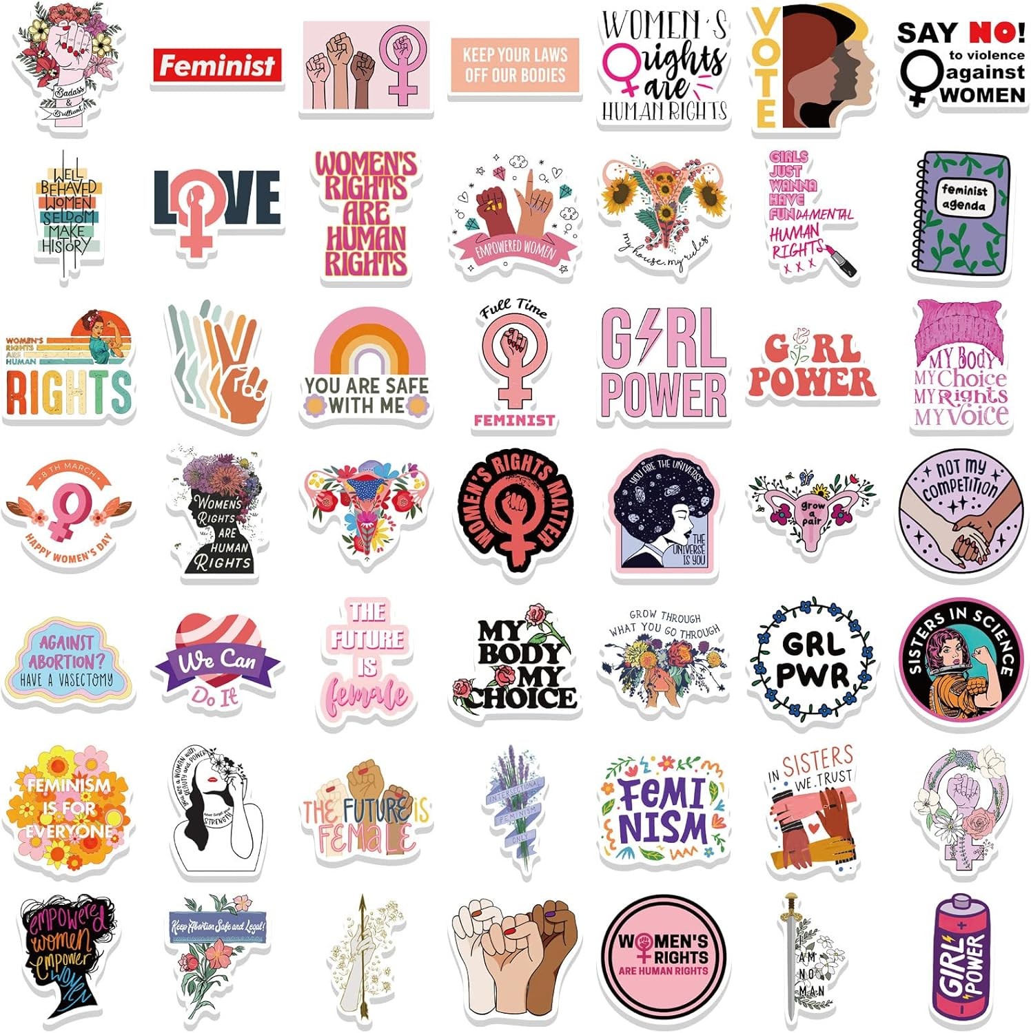 100Pcs Inspirational Feminist Stickers Pack,Girl Power Rights Feminism Colorful