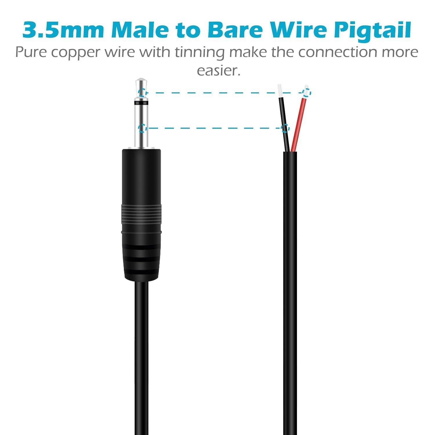 6FT 3.5mm 1/8" to Speaker Wire TS Mono Male Plug Bare Wire…