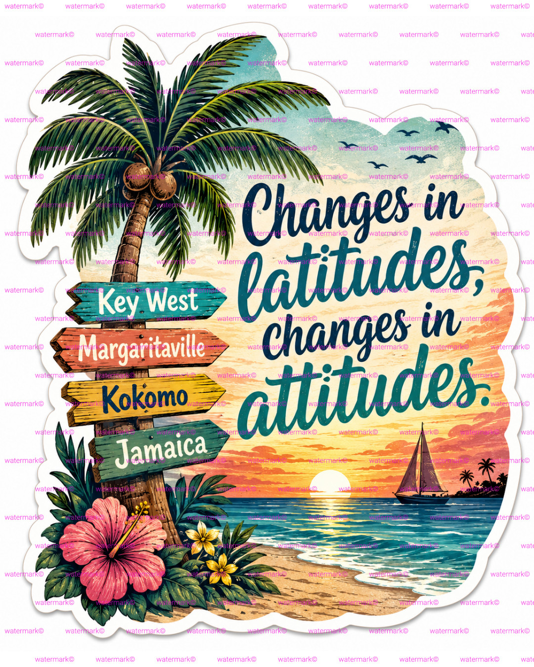 Margaritaville Sticker Buffett Waterproof Parrot Head Changes in Latitudes 7.4"