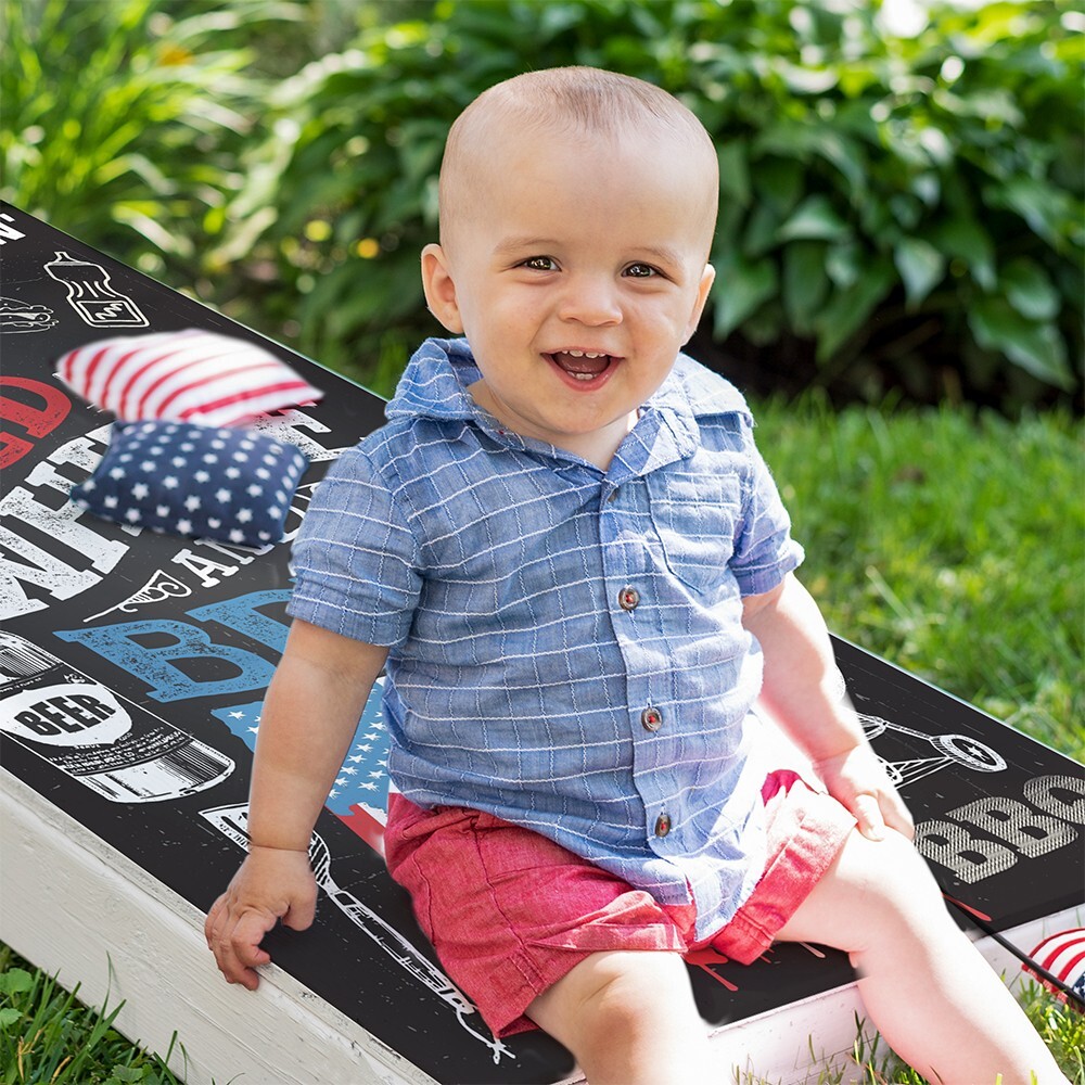 Red White and Brew Beer American Flag Chalkboard Style Cornhole Wraps Sticker