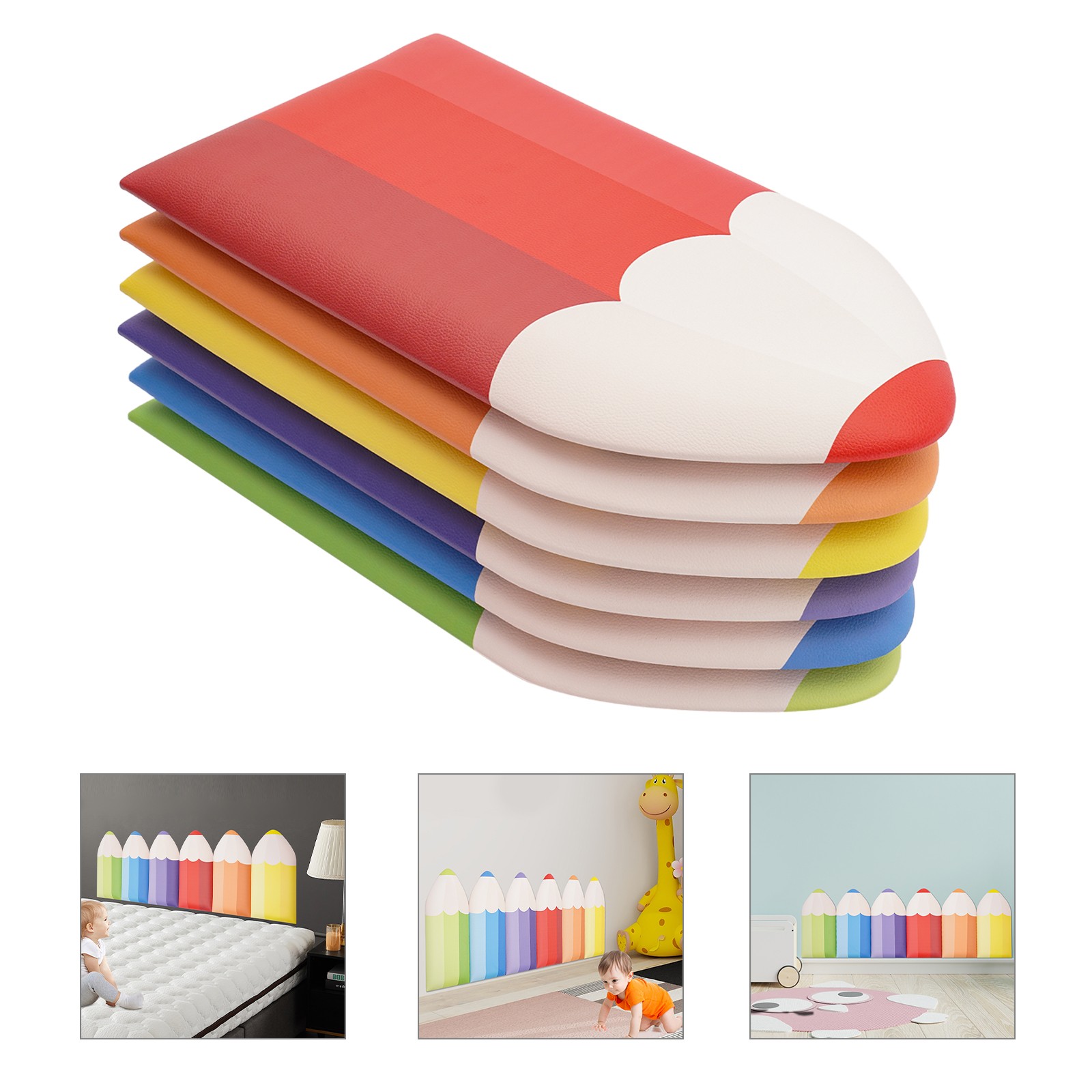 6 Pcs Wall Padding for Kids Wall Mats Playroom 3D Pencil-Shaped Wall Protection