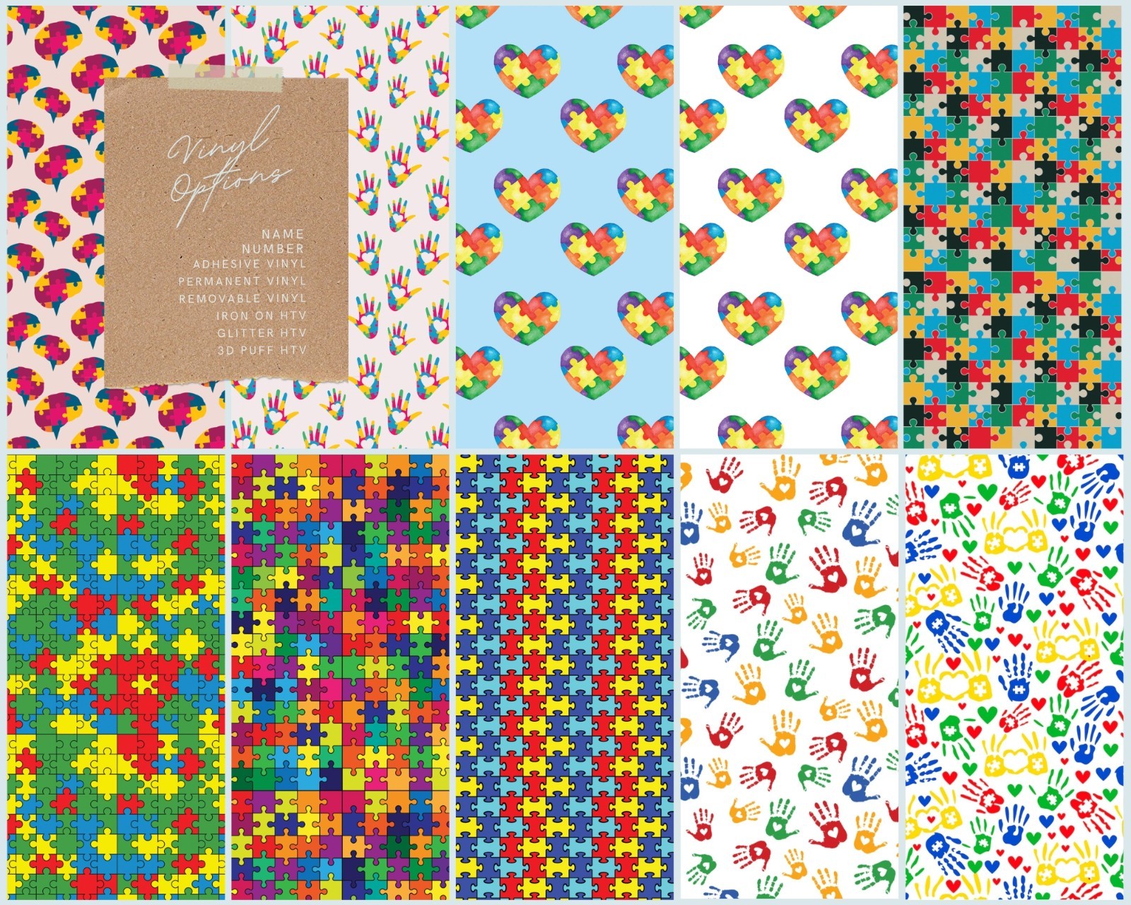 Autism Awareness Pattern Adhesive Vinyl & Iron-on HTV for Cricut cutting machine