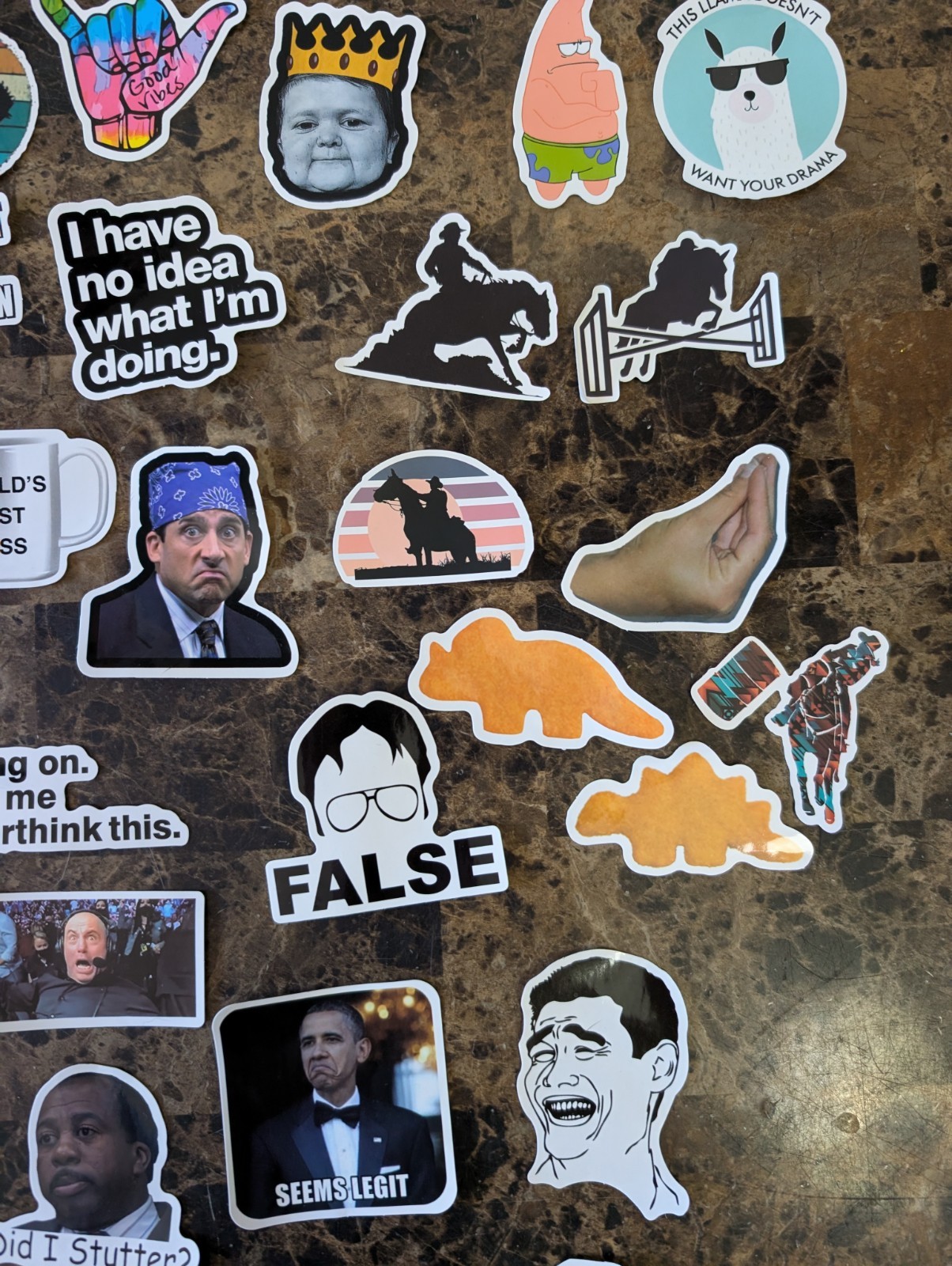 Lot Of Miscellaneous Stickers Western, Memes, Horses, The Office, Yeti, Etc