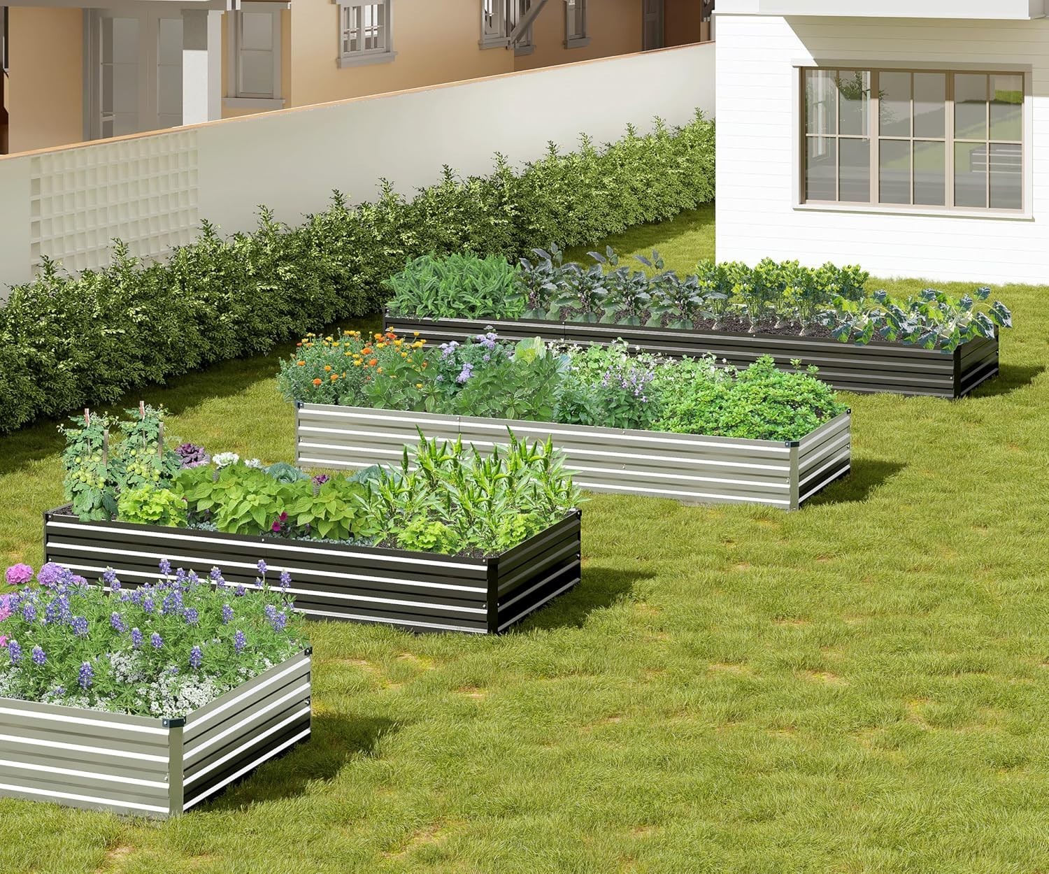 2PCS 7X3X1Ft Galvanized Raised Garden Bed,Outdoor Planter Box Metal Patio Kit Pl