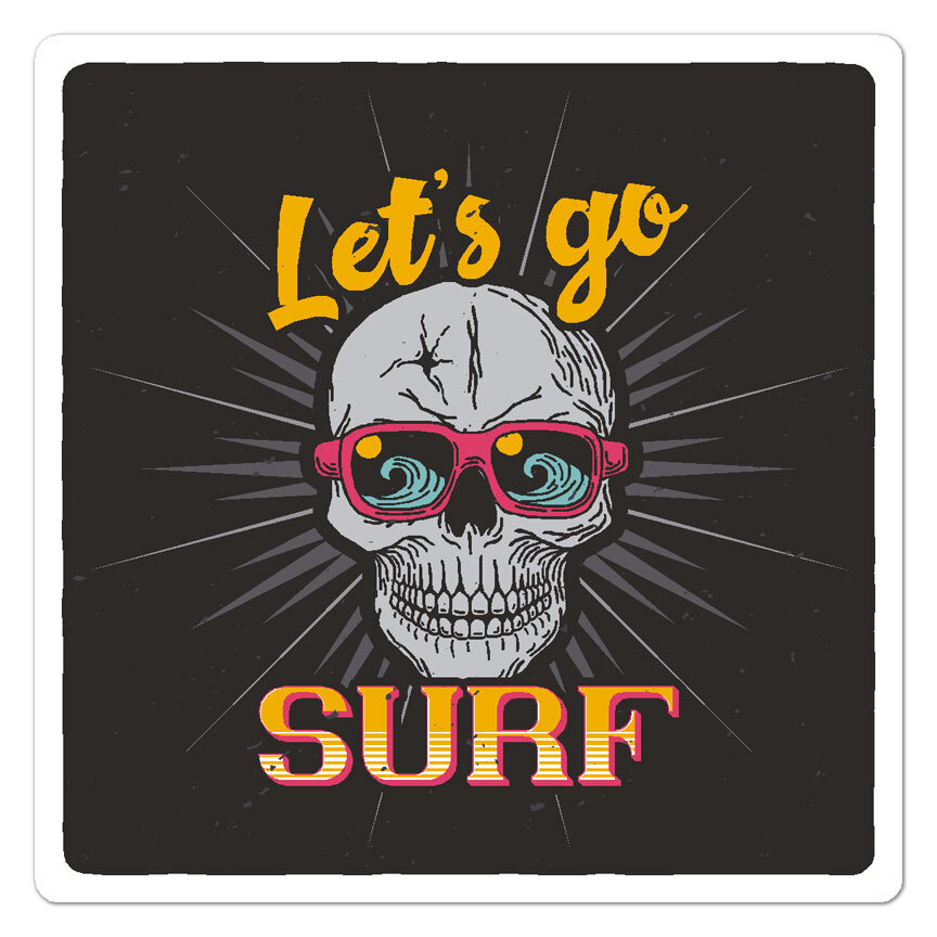 Let's Go Surf Skull, Vinyl Decal Sticker, Indoor Outdoor, 3 Sizes, #9531