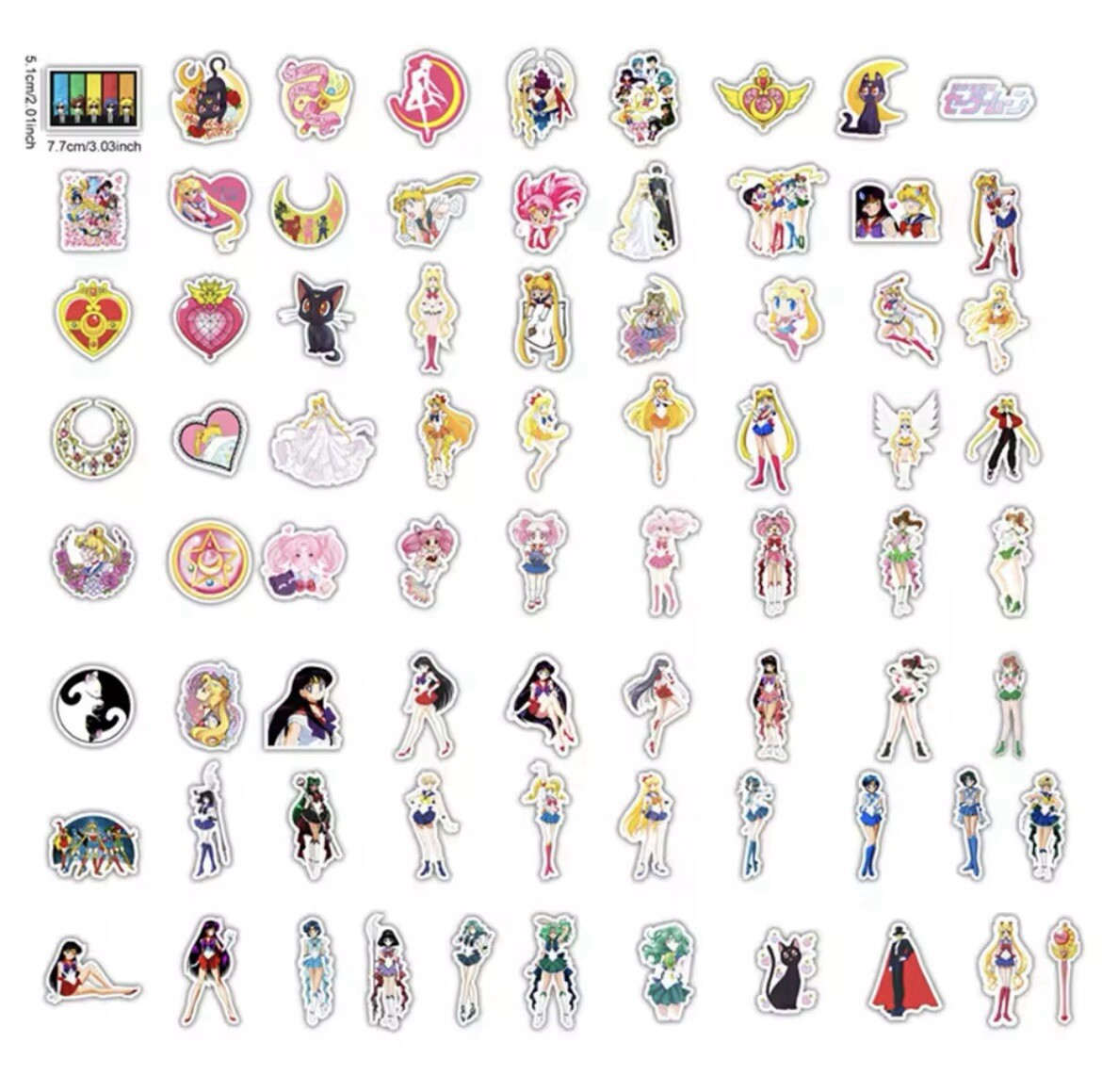 Sailor Moon Style Stickers 48pk Character Neptune Mercury Jupiter Venus Random