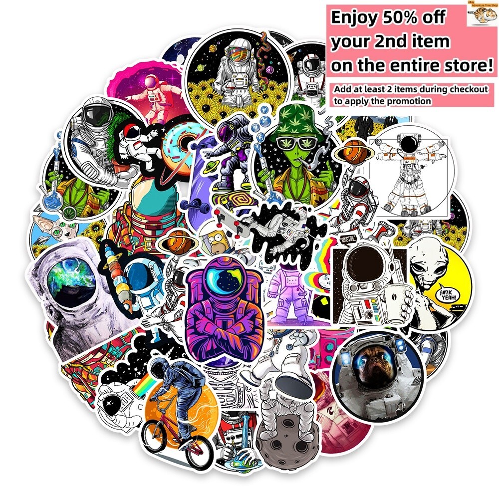 50Pcs Stickers Astronaut NASA Alien Skateboard Laptop Luggage Car Graffiti Vinyl