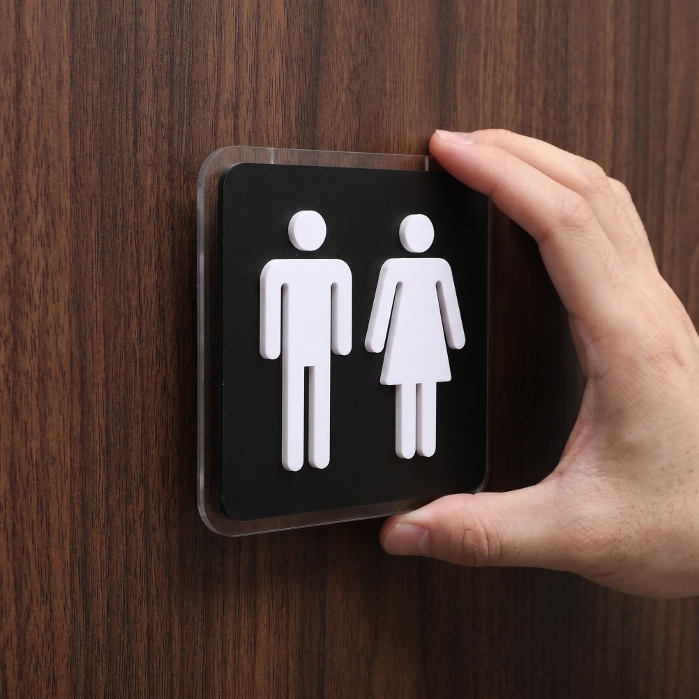 Unisex Bathroom Sign: 3.94 X 3.94 Inches Restroom Sign with Strong