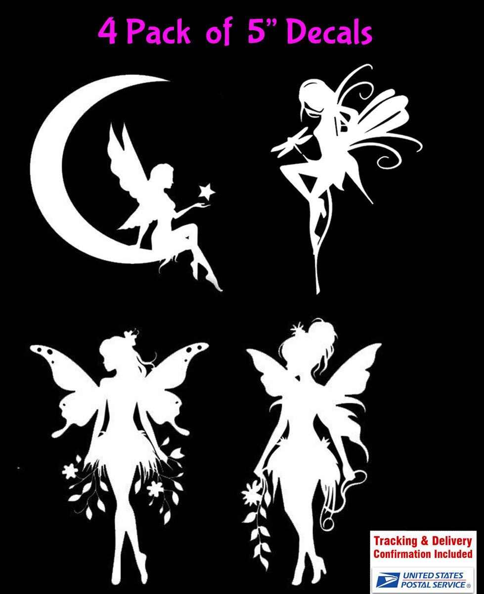 4 Pack Fairy Pixie Vinyl Decal Car Window Tumbler Laptop Tablet Notebook Wall