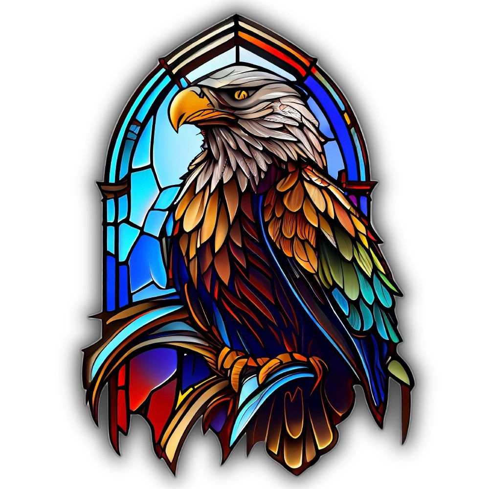 Bald Eagle Stained Glass Color Art Cut To Shape Vinyl Sticker