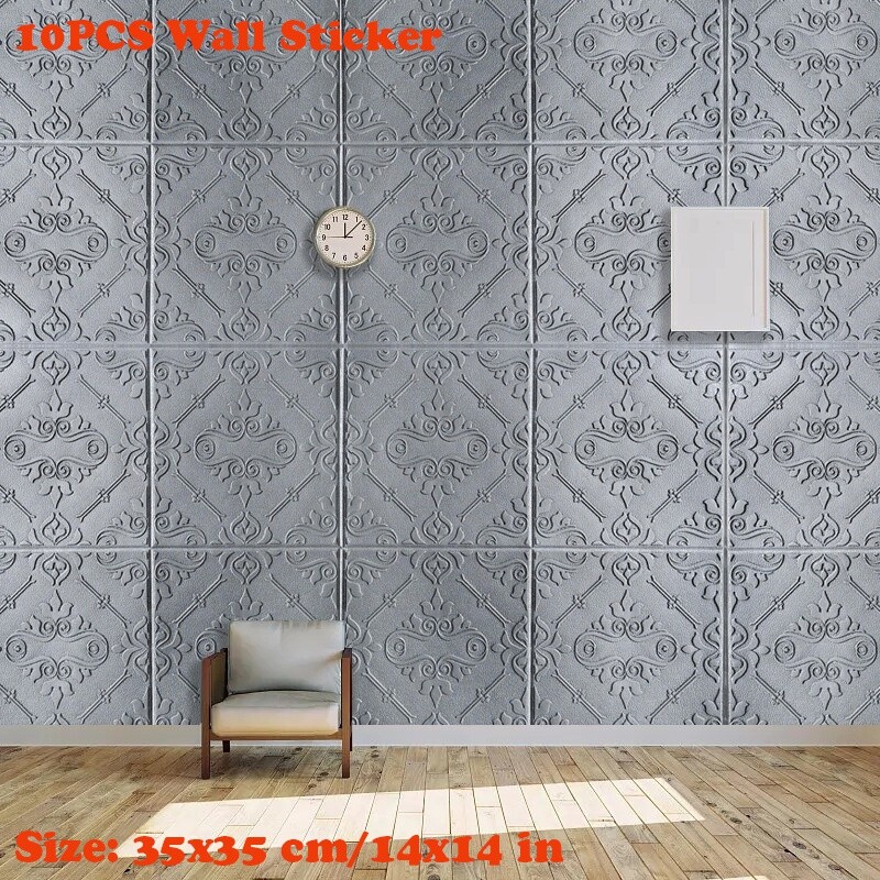 10x 3D Embossed Self-adhesive Foam Wall Sticker Panel Wallpaper Home Decor Craft