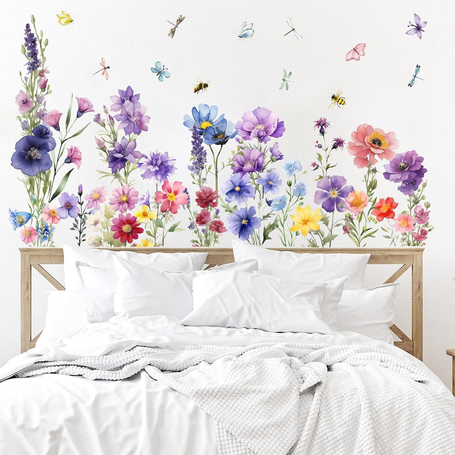 9 Pieces Flowers Wall Decals Flower Decals for Walls Vinyl Flowers Wall Stickers