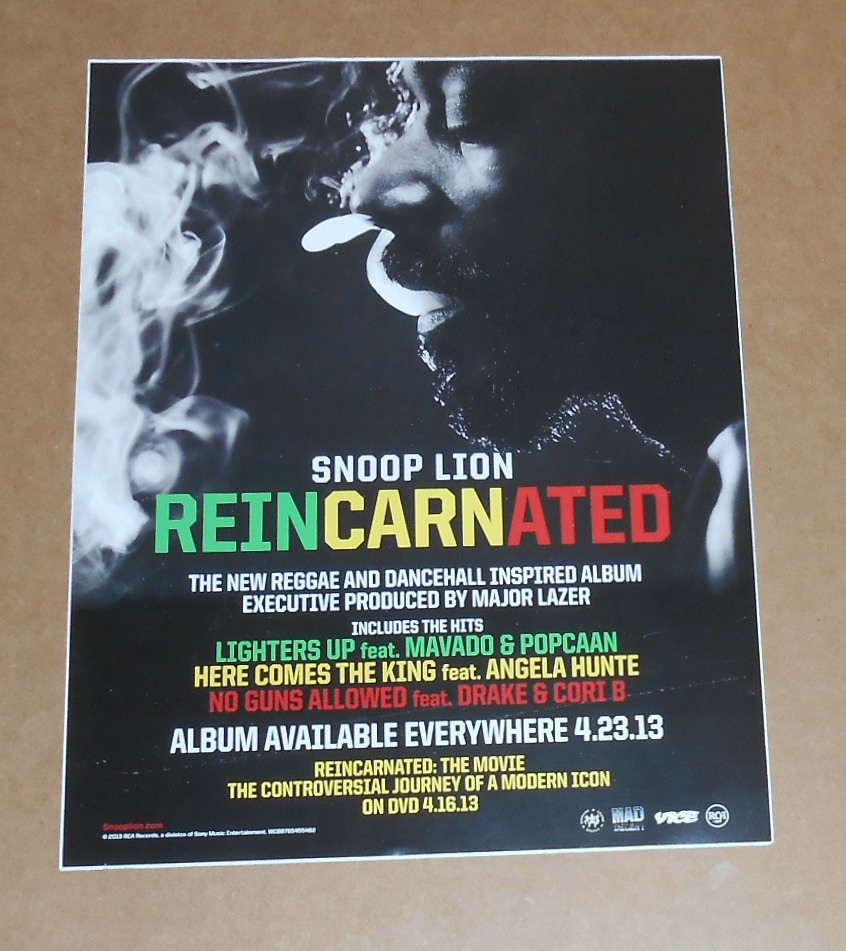 Snoop Lion Reincarnated Large Sticker Poster 2013 Promo 8.5×11 Snoop Dogg