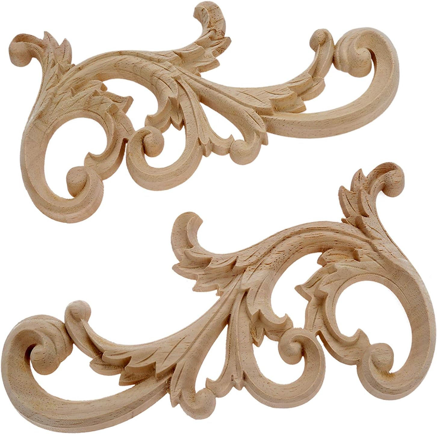 2-Pair Clear Carved Wood Appliques Onlay, 24X12Cm/9.45X4.72Inch, Door Decorative
