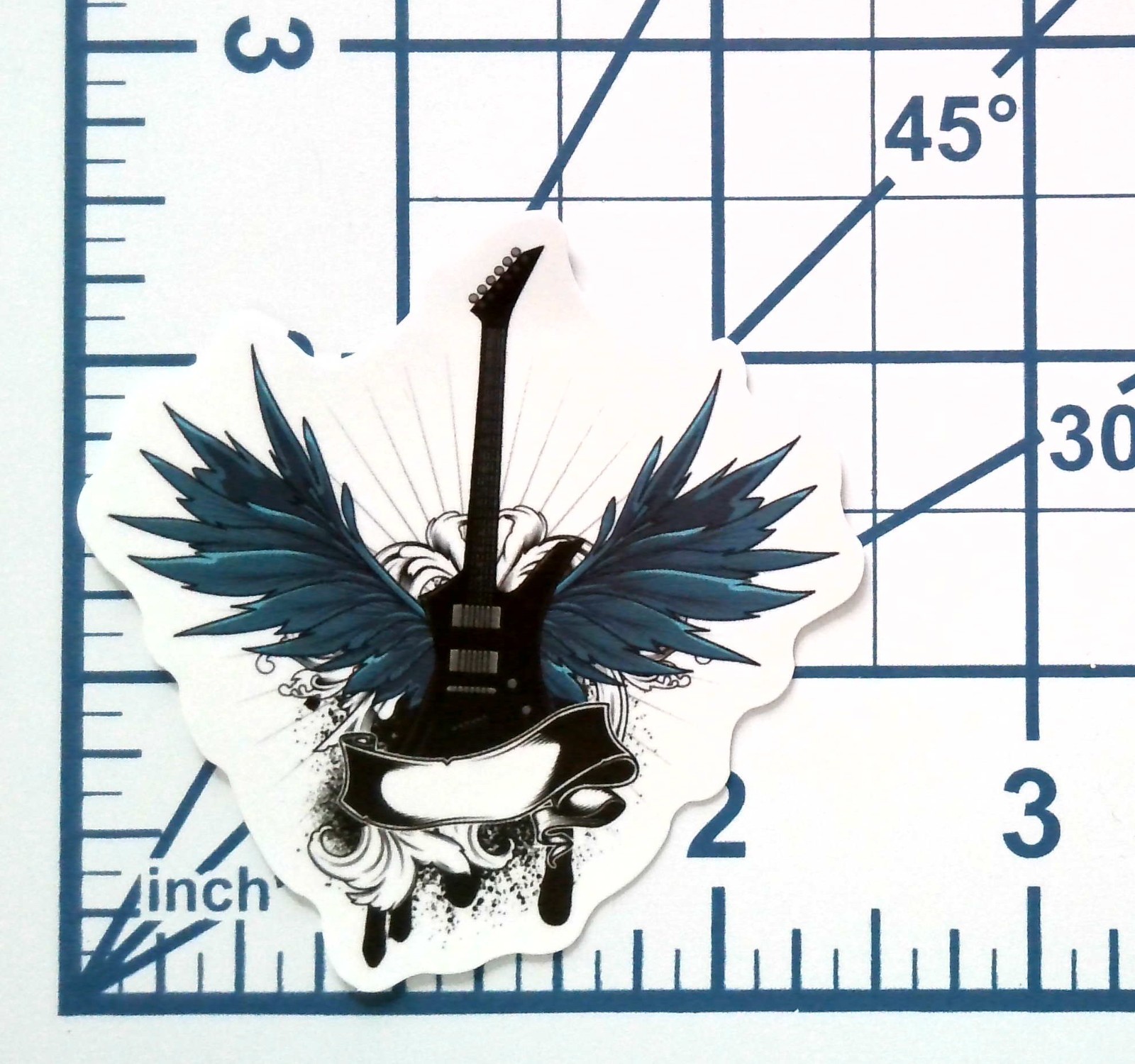 Electric Guitar Vinyl Sticker – Wings Banner Die Cut Durable Ready to Ship