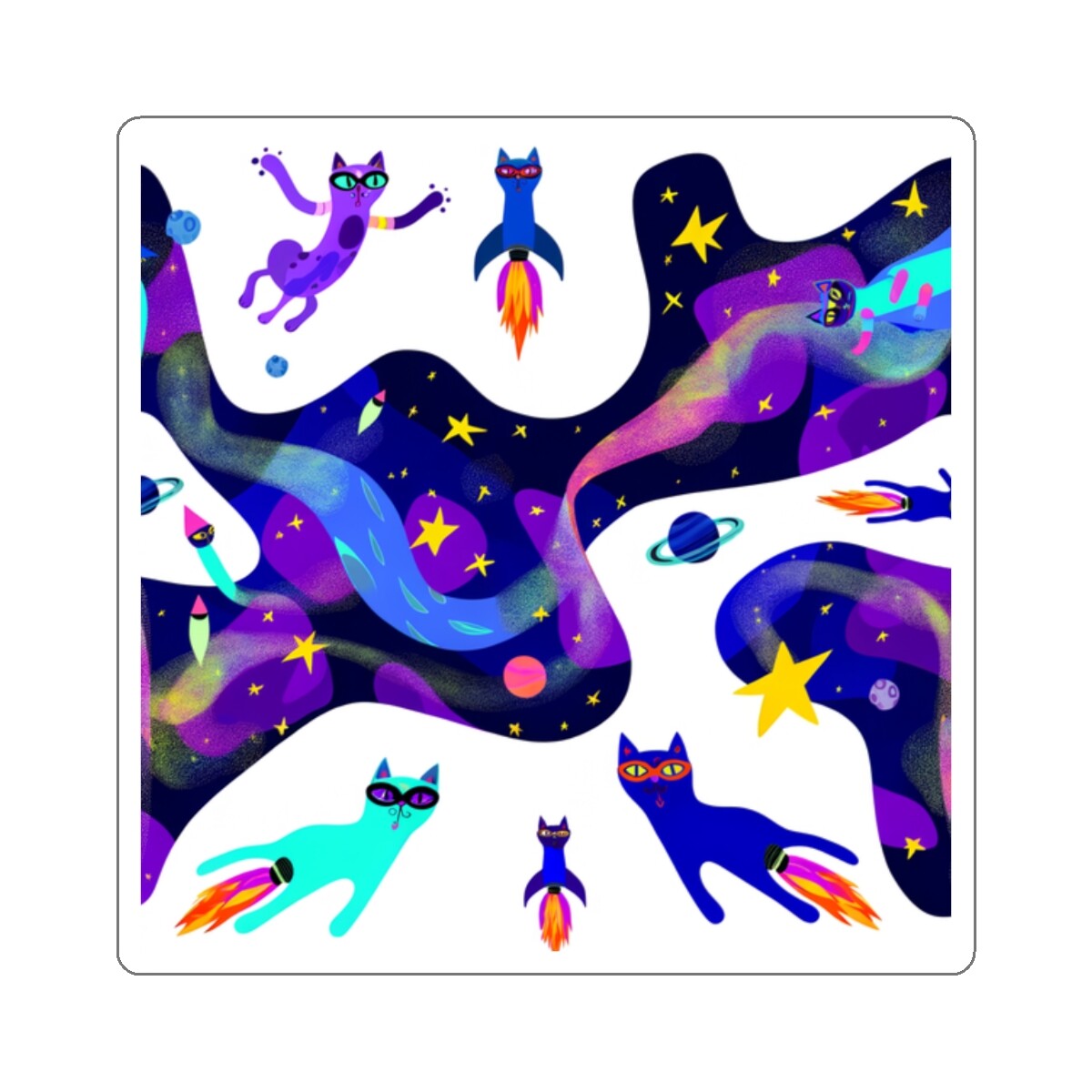 Sticker Outer Space Cat Adventure Surreal Celestial Atomic Cute 2×2 3×3 4×4 6×6
