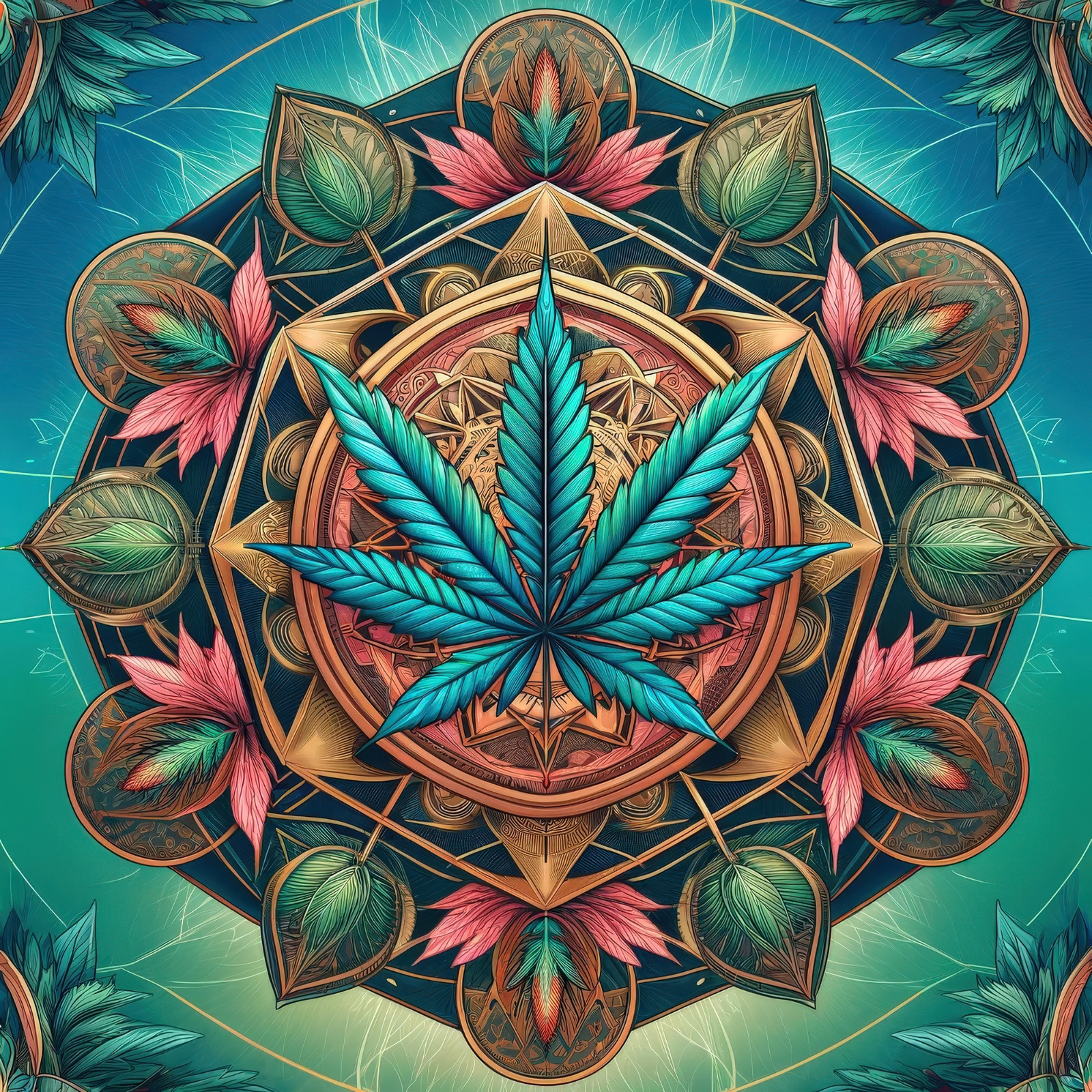 Geometric Cannabis Leaf 3×3” Vinyl Sticker – Mandala Marijuana – 420 – Free Ship
