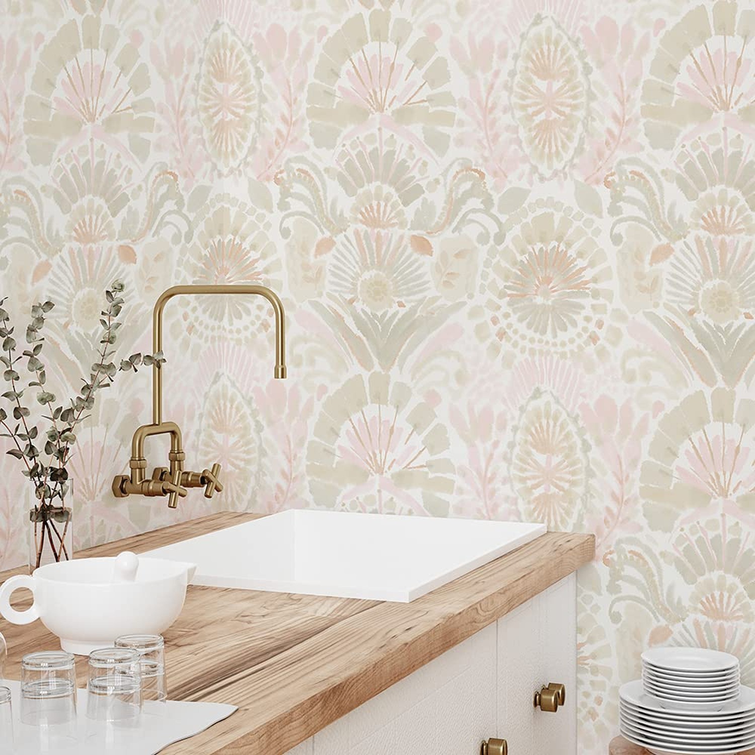 Tempaper Pink Bohemia Damask Removable Peel and Stick Boho Wallpaper, 20.5 in…