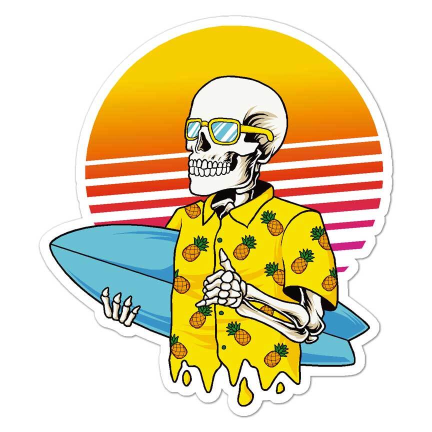 Skeleton Beach Surf, Vinyl Decal Sticker, Indoor Outdoor, 3 Sizes, #7878