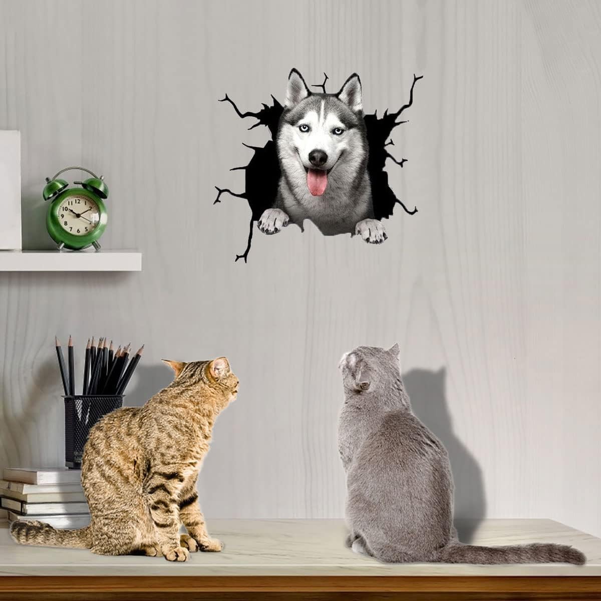 Husky Car Sticker,Funny 3D Vinyl Waterproof Dog Auto 11.8*11.8in, As Shown