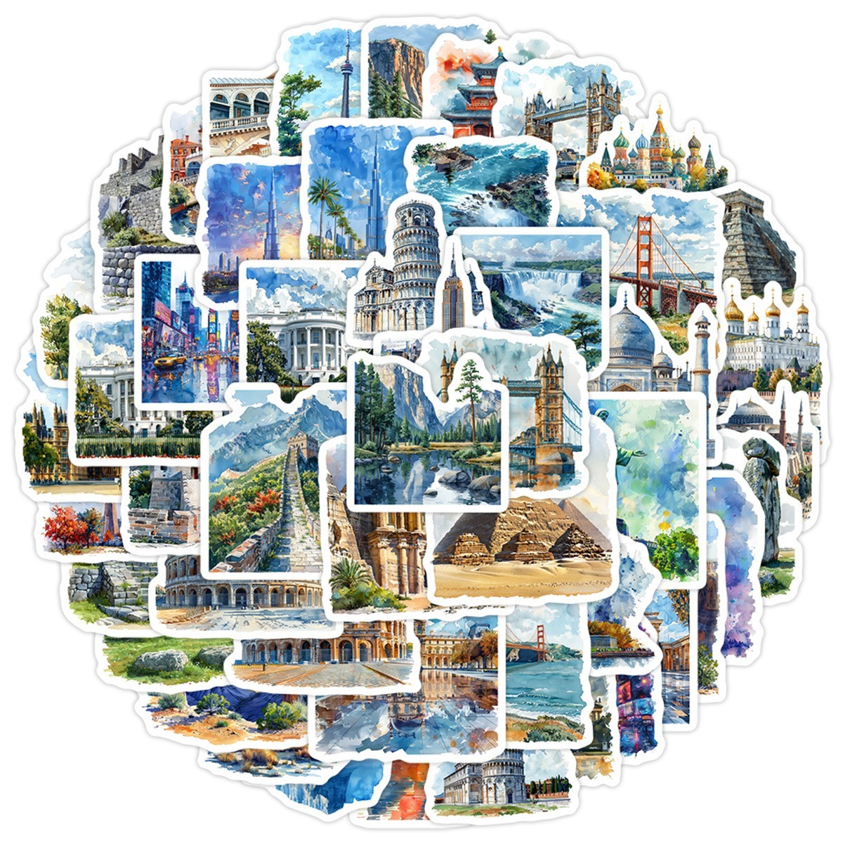50pc Waterproof Stickers Iconic Landmarks Travel Trip Vacation Luggage Phone Car
