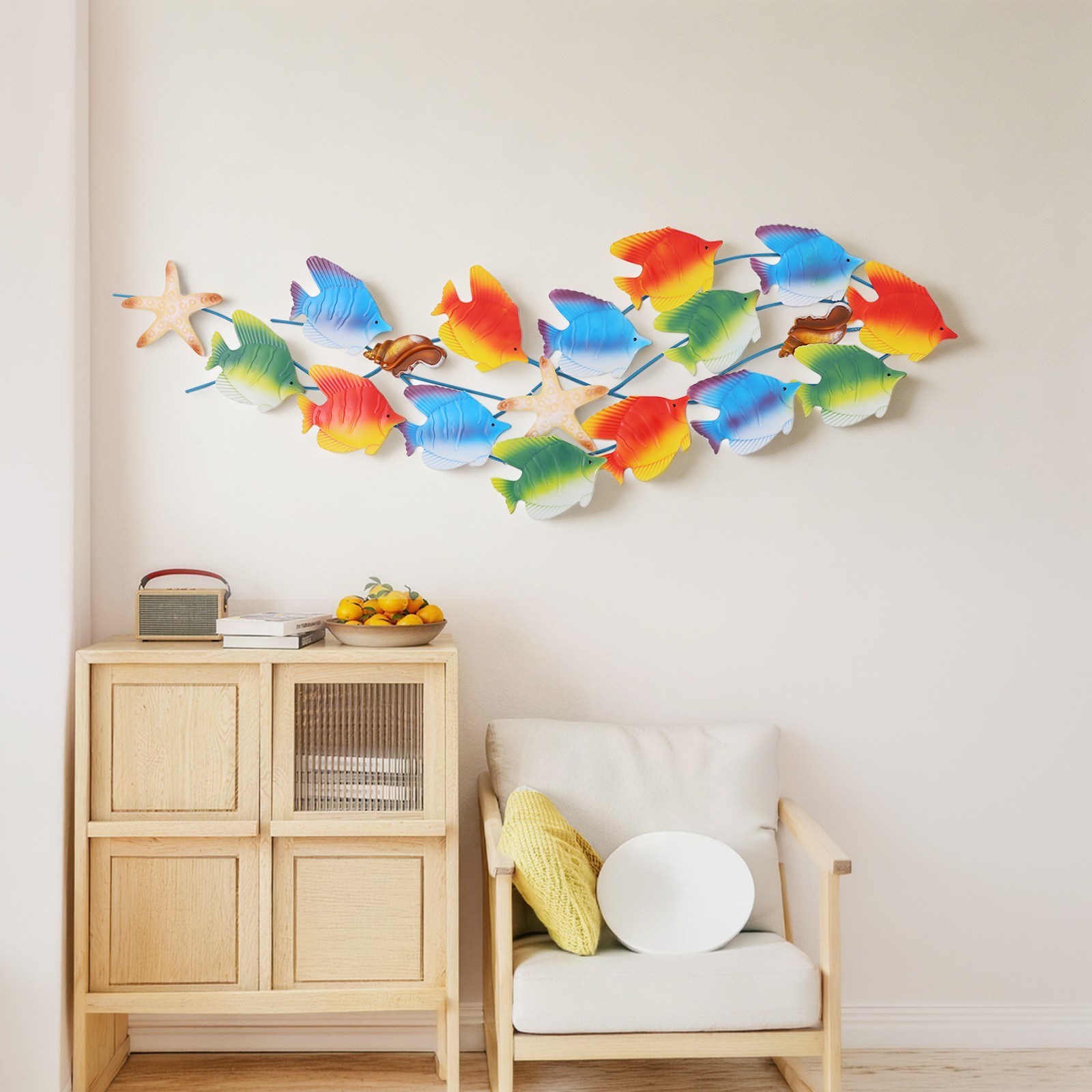 Metal Marine Fish Group Wall Decoration,ocean Decor Art F/ Living Room/bedroom