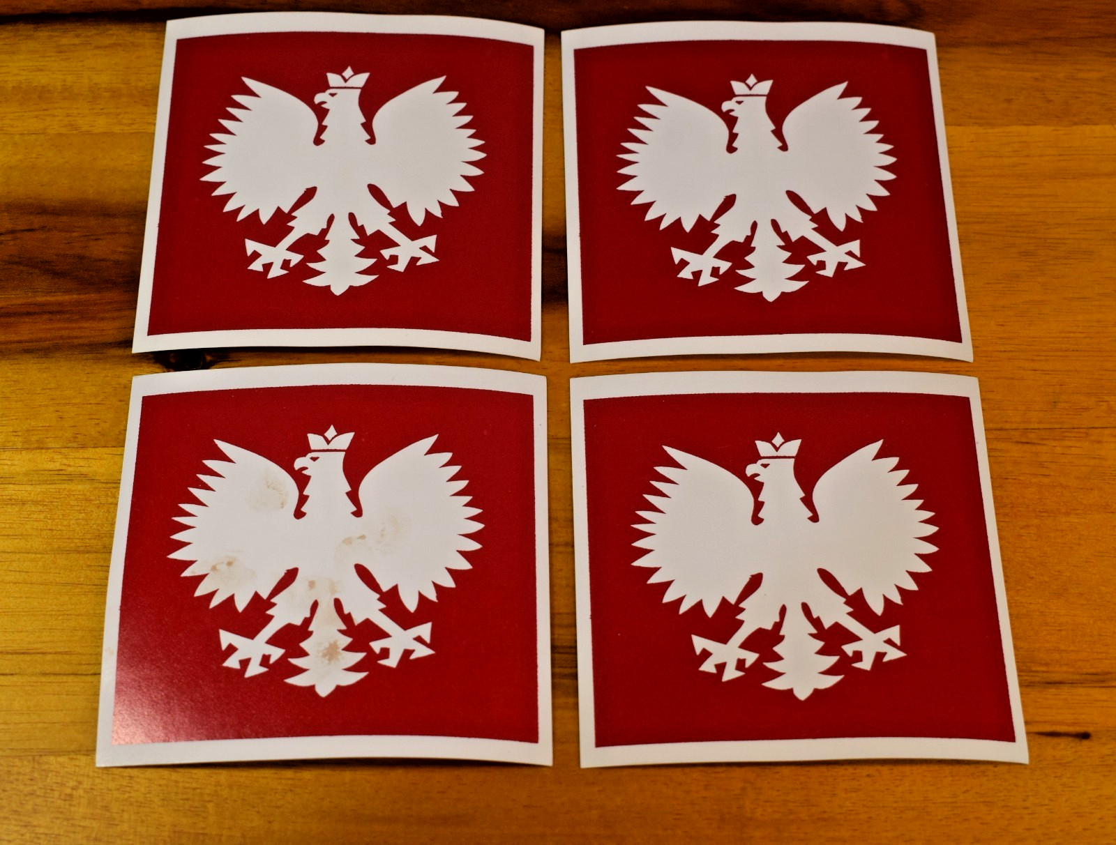 Set of 4 Vintage Poland White Eagle Stickers Fasson Crack'n Peel Plus 3in X 3in