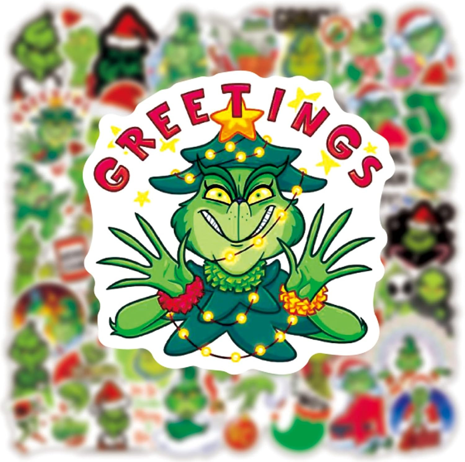 Christmas Theme Grinch Stickers for Kids Teens, 50Pcs Waterproof Vinyl Sticke…