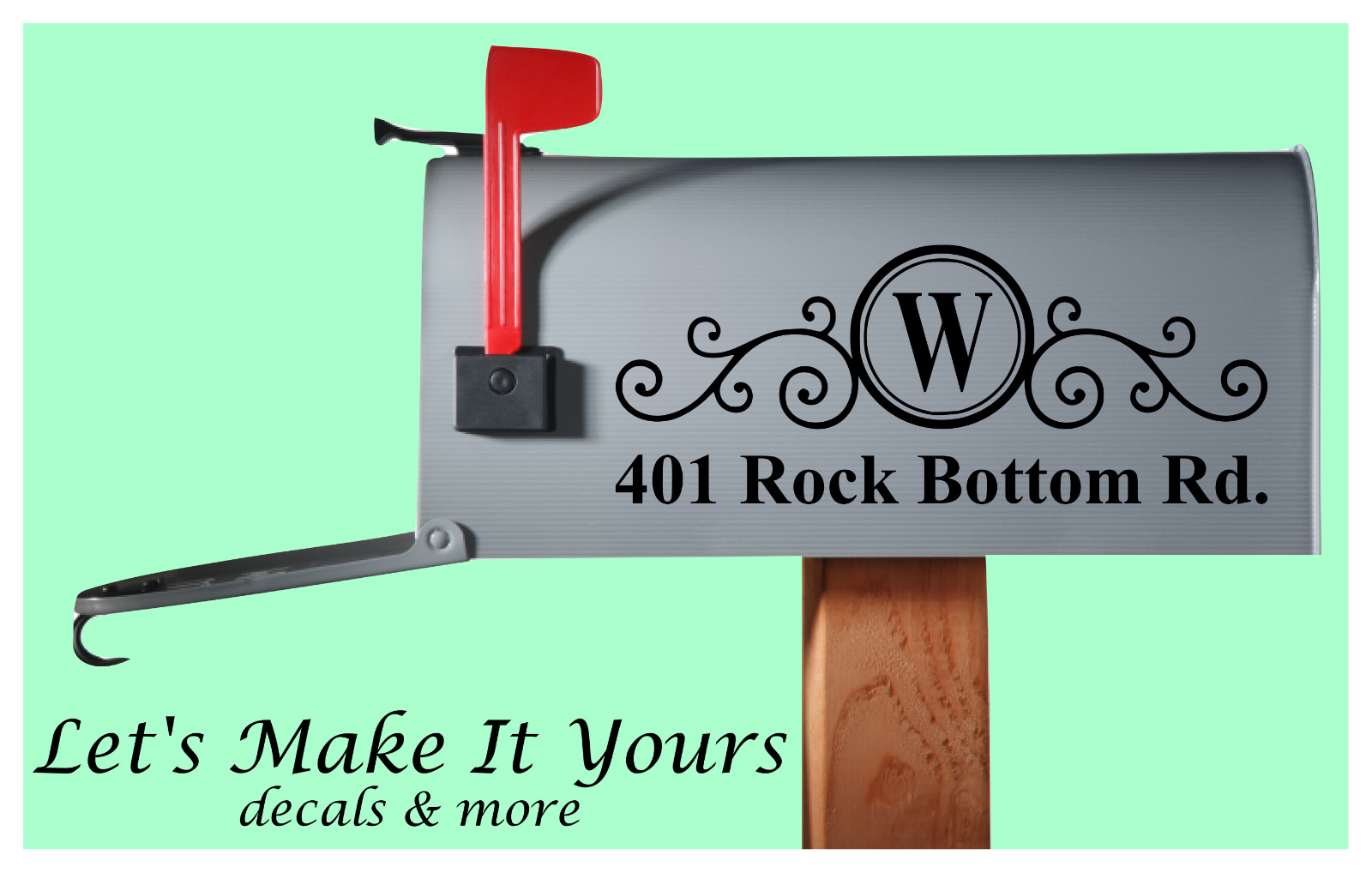 Fancy Swirly Last Name Initial Street Address Door Numbers Mailbox Decal Set