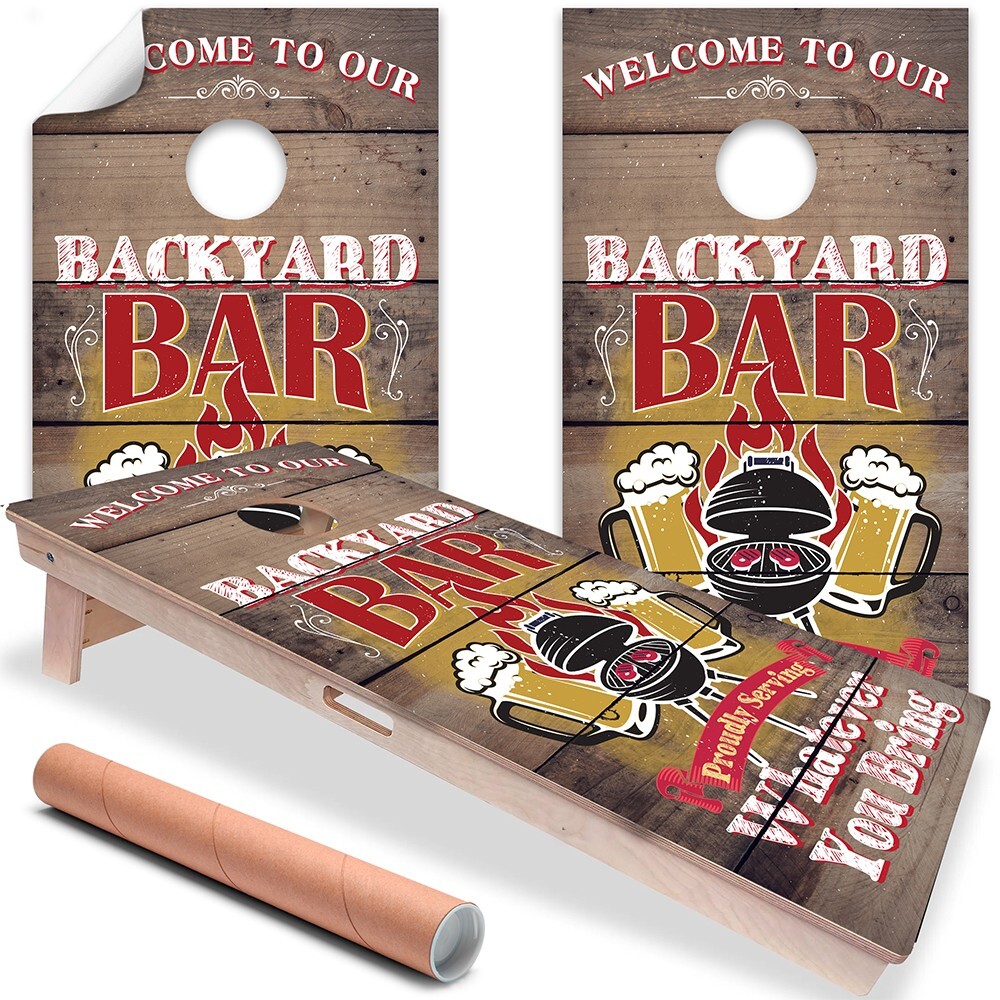 Welcome to our Backyard Bar Cornhole Board Wraps and Decals Vinyl Sticker