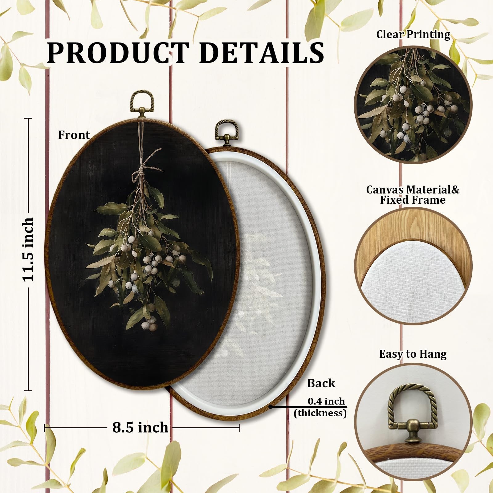 JQF Moody Mistletoe Christmas Oval Wall Art, Vintage Dark Academia Botanical …