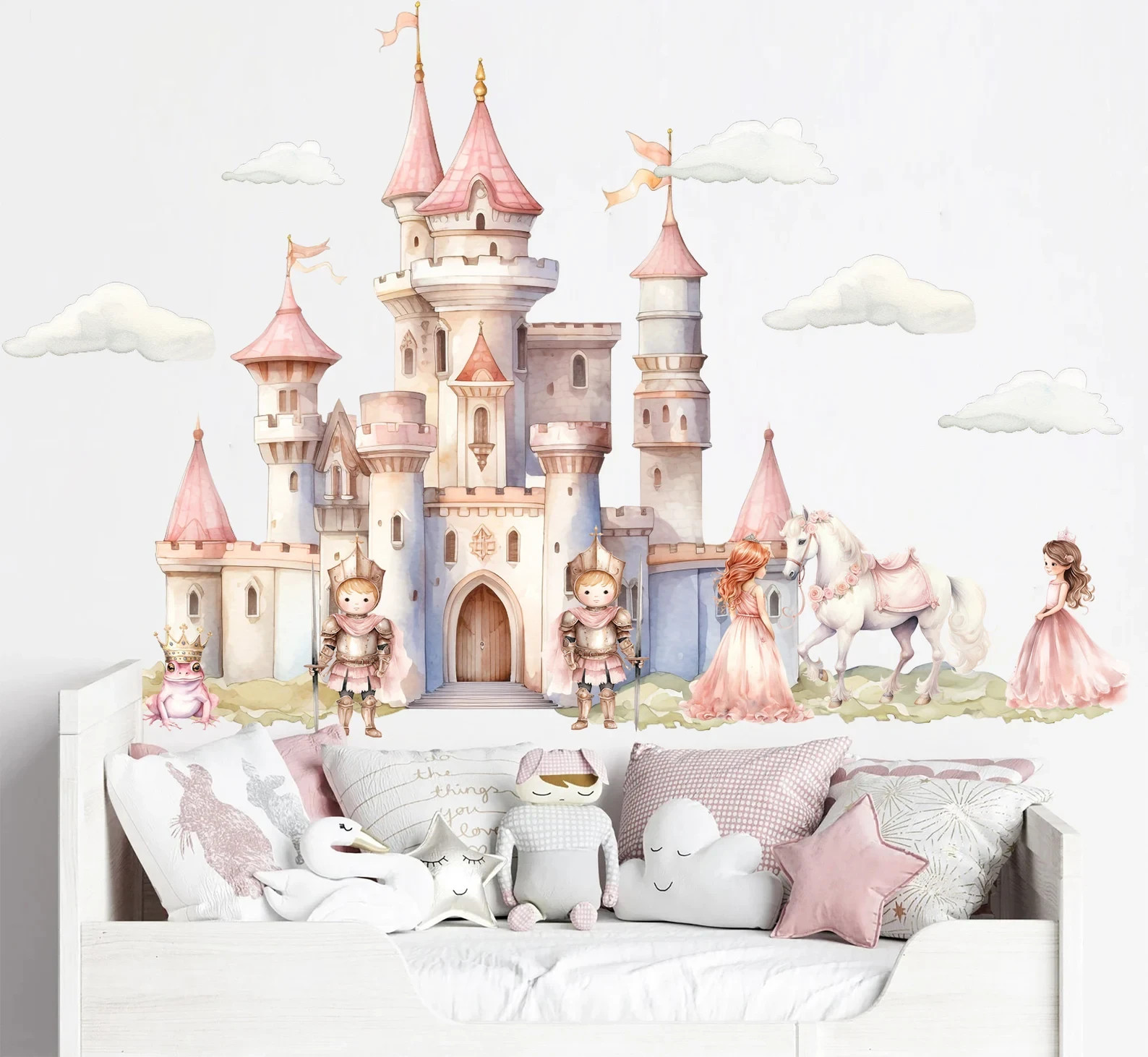 Enchanting Princess Castle Wall Decal Set – Gallant White Horse – BR468