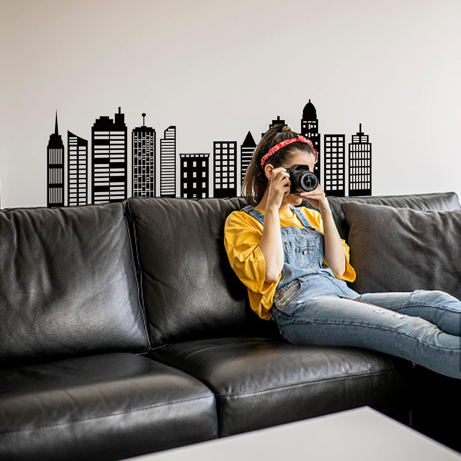 Cityscape Wall Stickers Buildings Silhouettes PVC Decals 38.6X14In